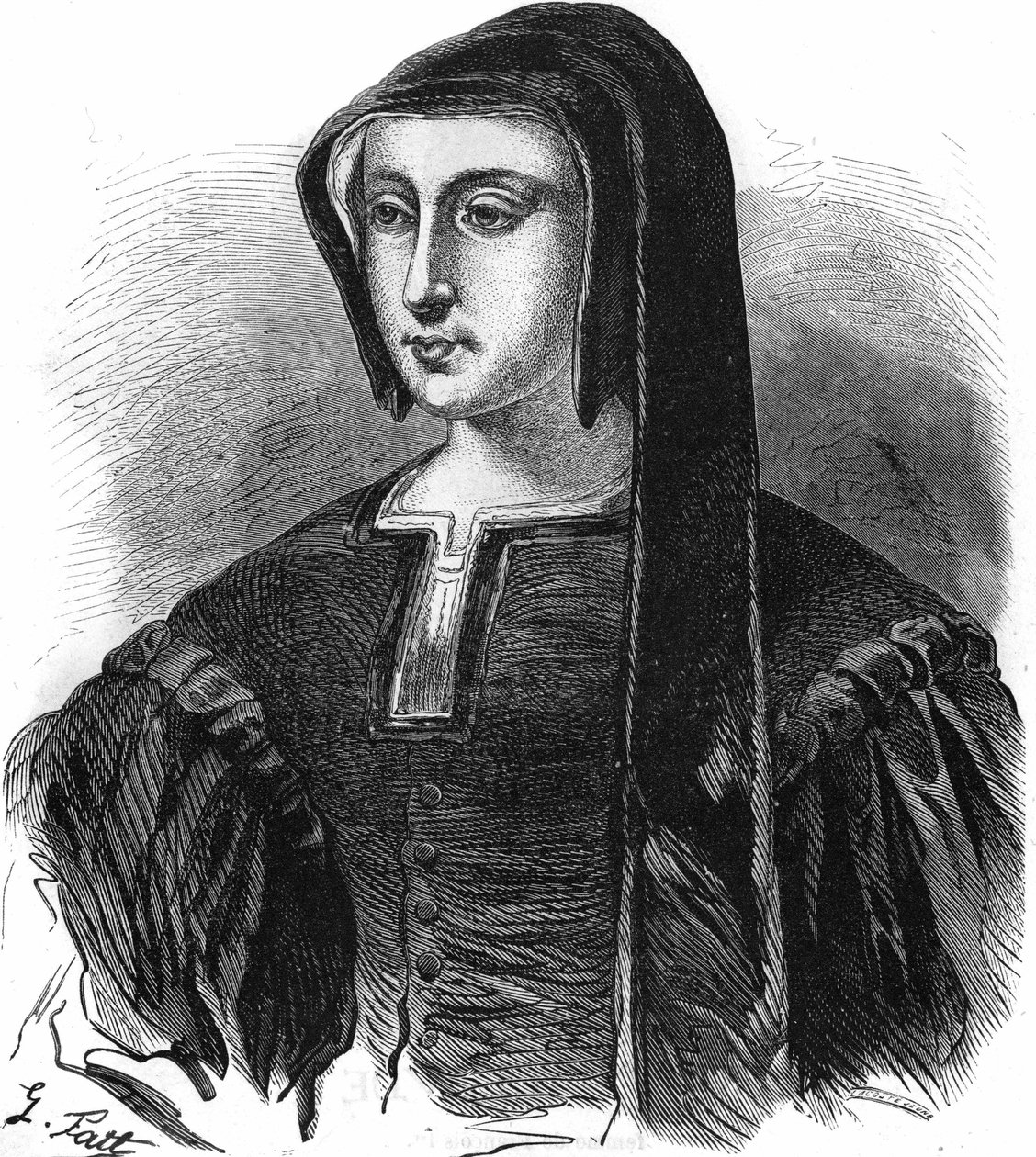 Retrato de Louise de Savoie (1476-1531), regente da França, esposa de Charles de Valois, duque de Angoulême e mãe de François I. Gravura do século XIX. de Unknown artist