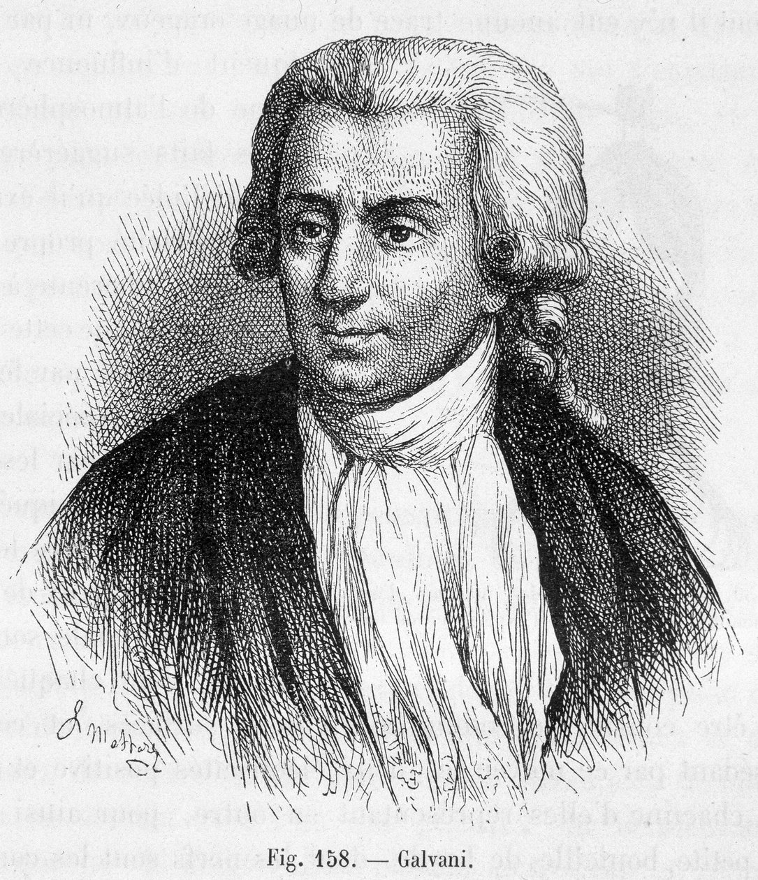 Retrato de Luigi Galvani, médico italiano e físico (1737 - 1798) - em "Magnetismo e Electricidade" de Amédée Guillemin de Unknown artist