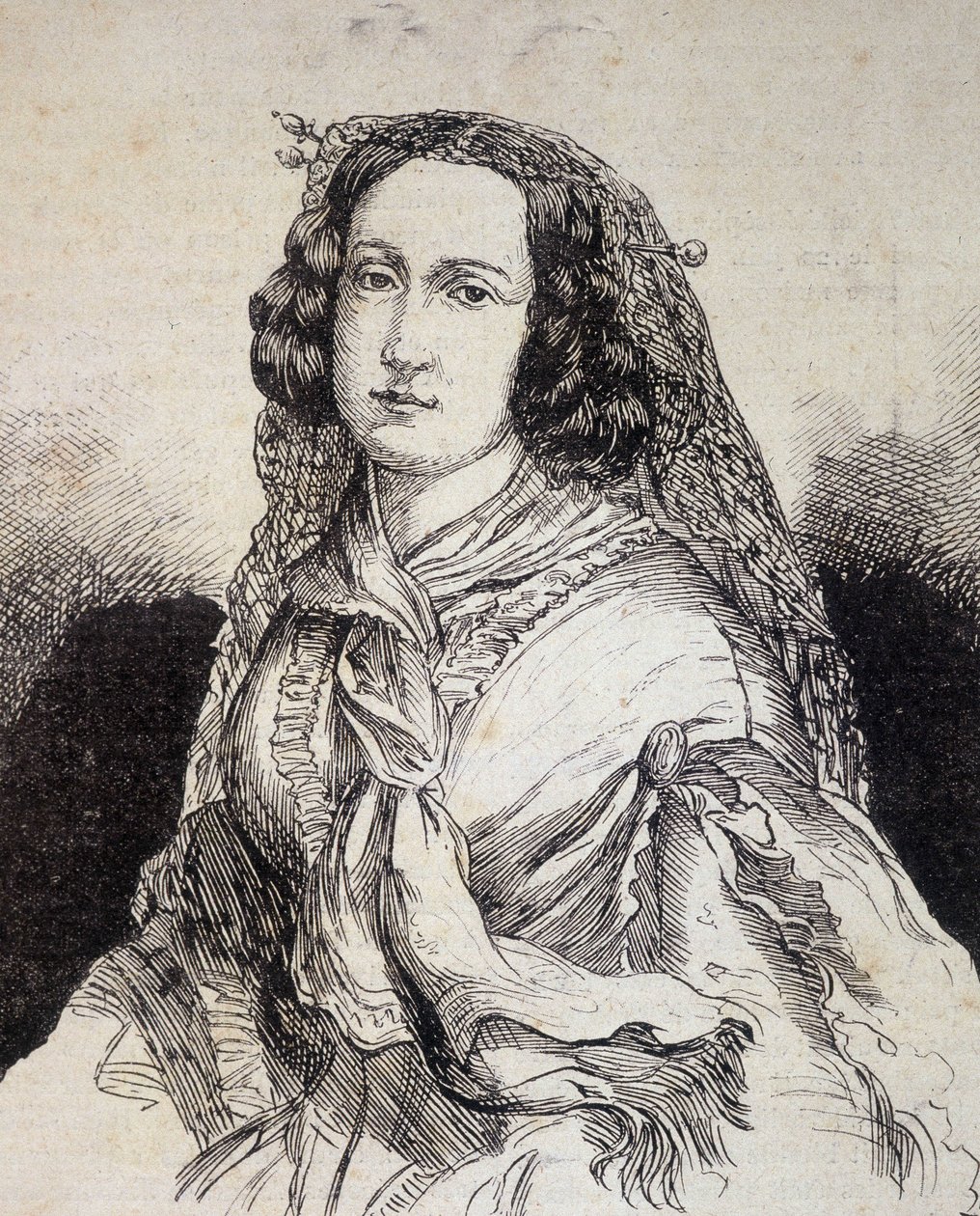 Retrato de Madame Marceline Desbordes-Valmore (Desbordes Valmore) (1786 - 1859), escritora francesa - em "Les Contemporains", n.d. final do século XIX. de Unknown artist