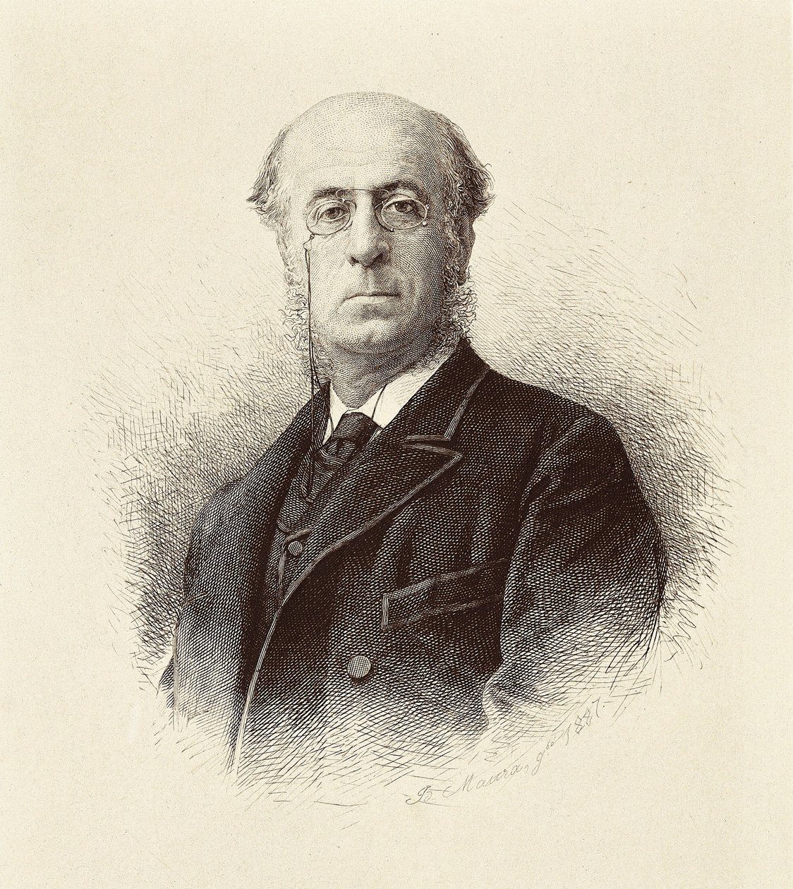 Retrato de Manuel SILVELA Y LA VIELLEUZE (1830-1892), político espanhol. Madrid. Gravura da Biblioteca Nacional. de Unknown artist