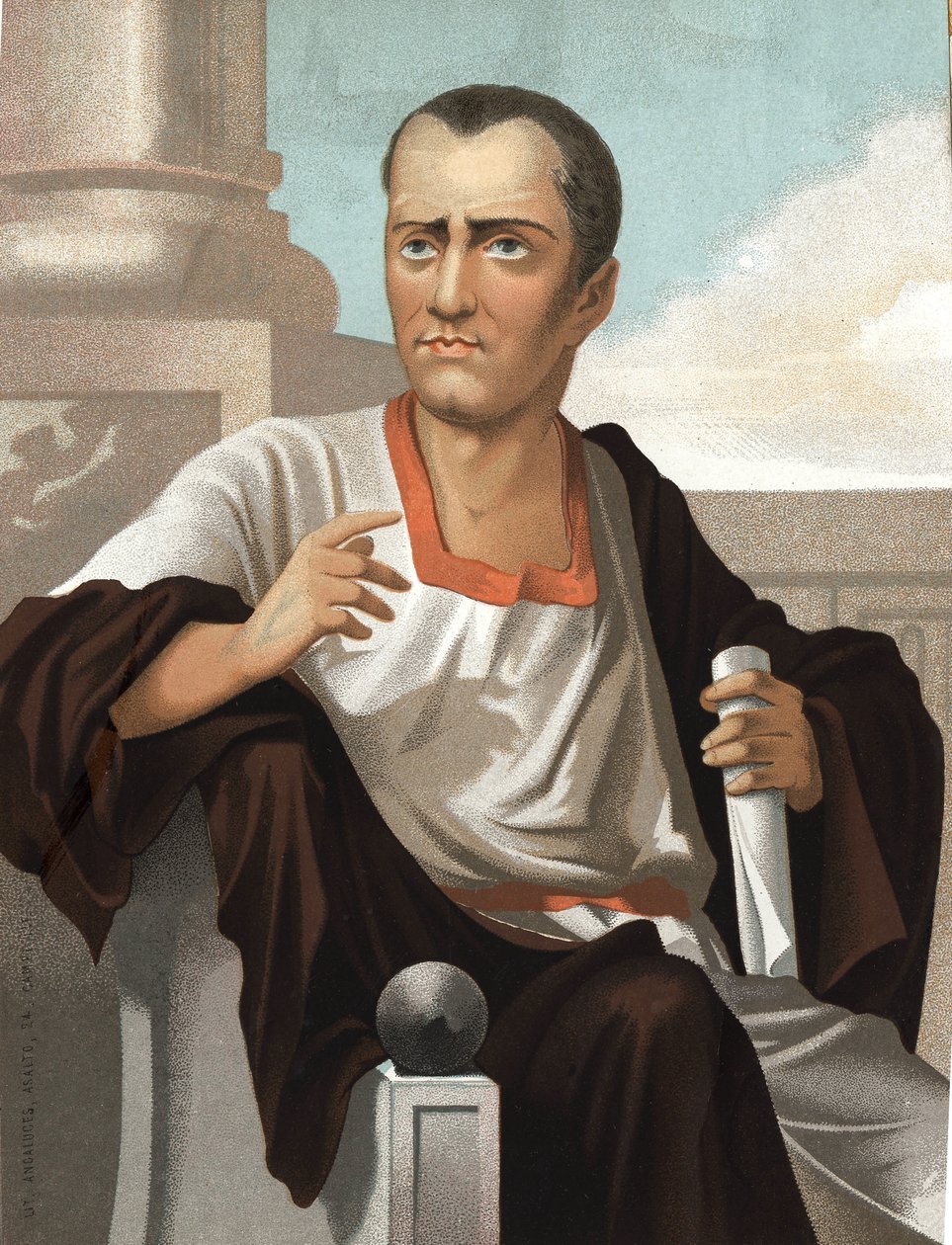 Retrato de Marcus Junius Brutus. Político romano (v. 85 a 42 a.C.) depois de hombres y Mujeres celebres. Barcelona 1877. de Unknown artist