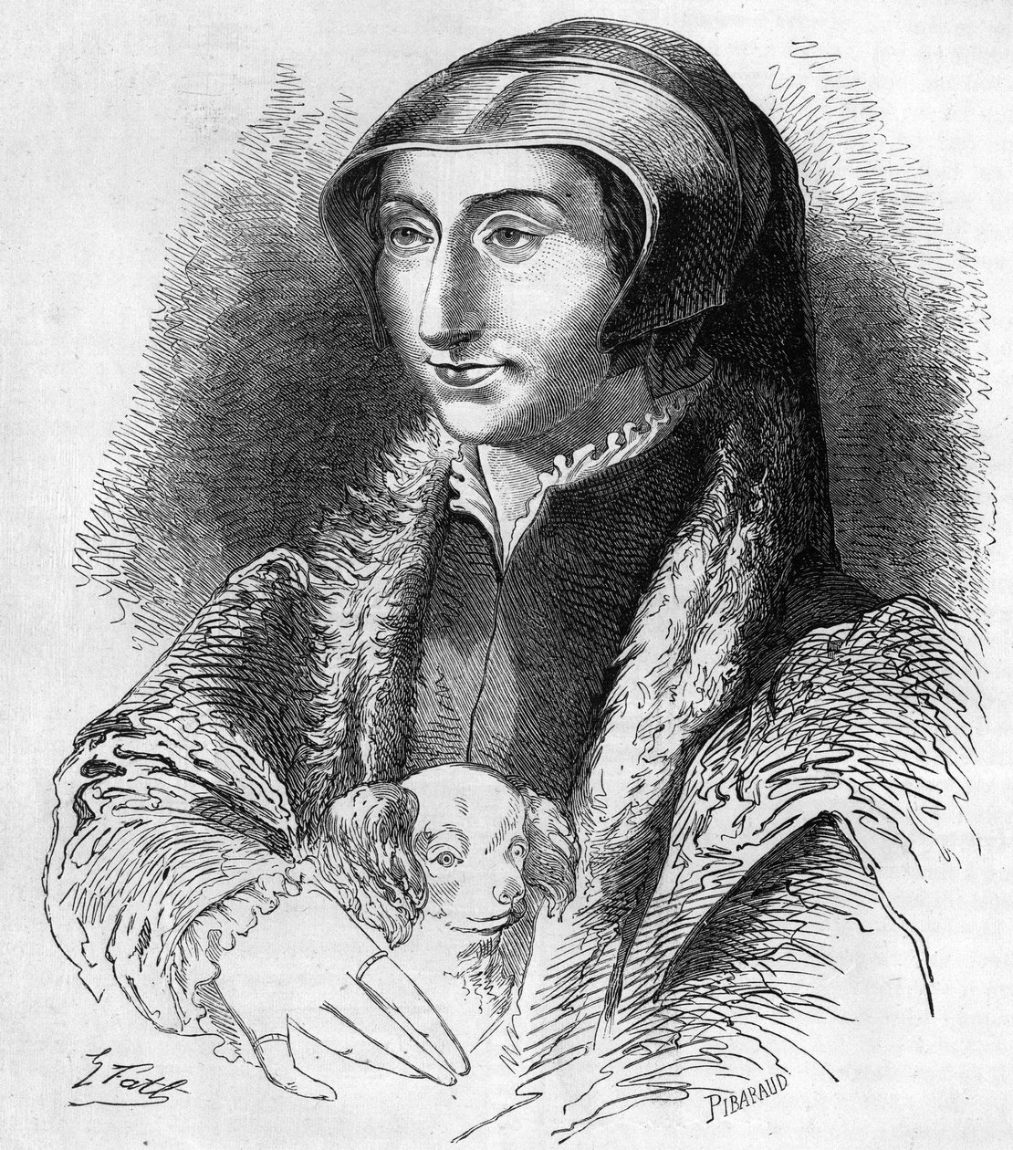 Retrato de Margarida de Navarra (Marguerite de Valois, Marguerite de Angouleme ou Marguerite de França (1492-1549) Rainha de Navarra e poetisa, irmã de François 1st (1553-1615). Gravura do século XIX. de Unknown artist