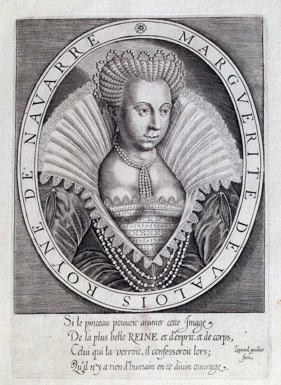 Retrato de Marguerite de Valois (1553 - 1615) conhecida como Rainha Margot. Gravura do século XVI. Pau, Musee Du Chateau de Unknown artist