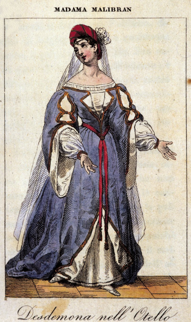 Retrato de Maria Garcia chamada a cantora Malibran (1808-1836) no papel de Desdemone para "Otelo" (Otello) de Gioachino Rossini.Teatro alla Scala 1833. de Unknown artist