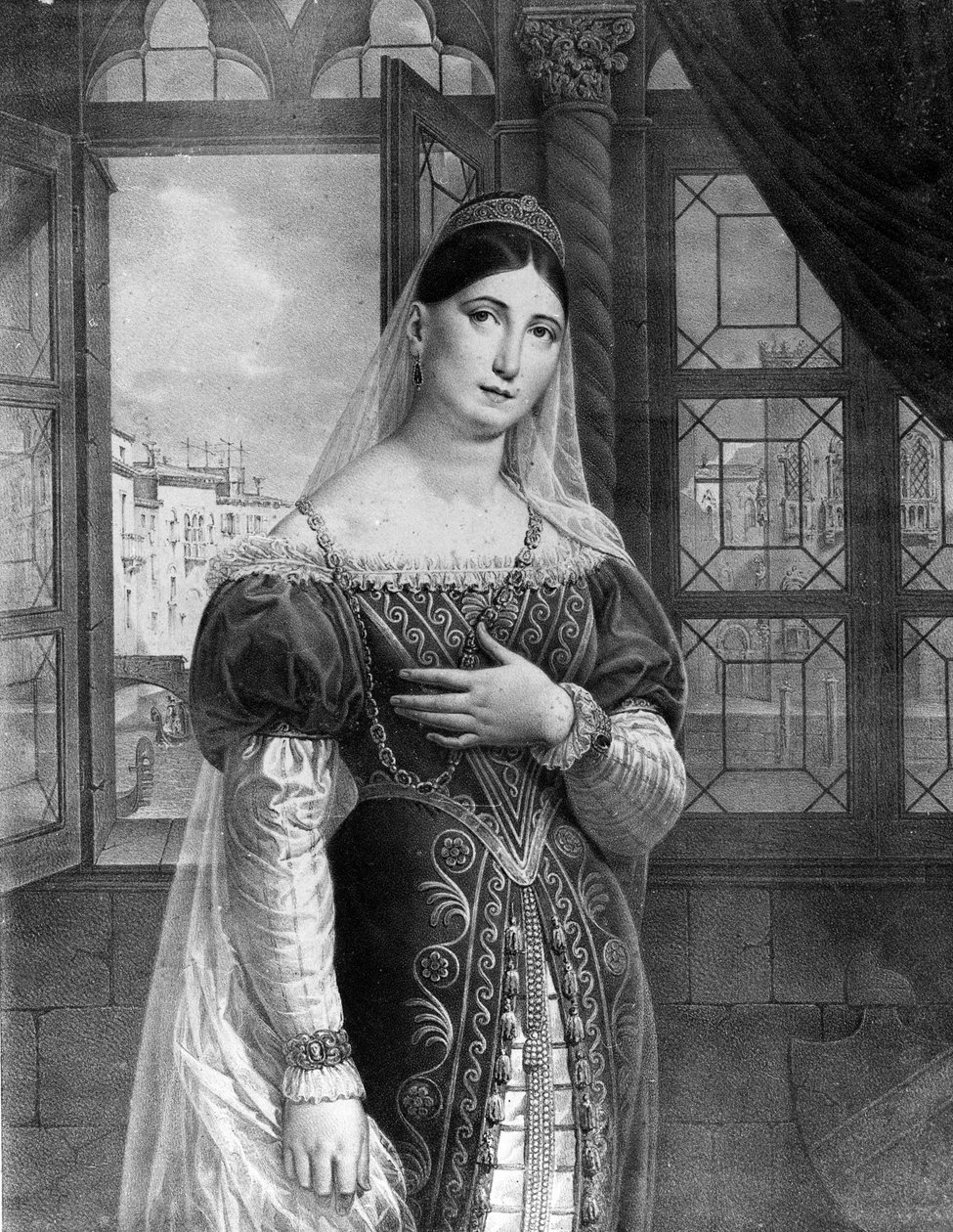 Retrato de Maria Garcia chamada a cantora Malibran (1808-1836) no papel de Desdemone para "Otelo" (Otello) de Gioachino Rossini.Teatro alla Scala 1833. de Unknown artist