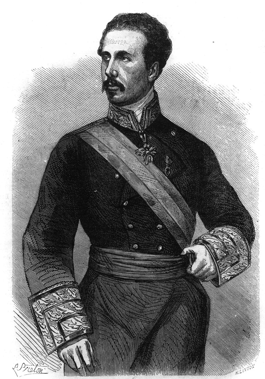 Retrato de Marie Ferdinand François de Assis de Bourbon, Rei de Espanha (1822-1902). Gravura em "O Universo Ilustre". de Unknown artist