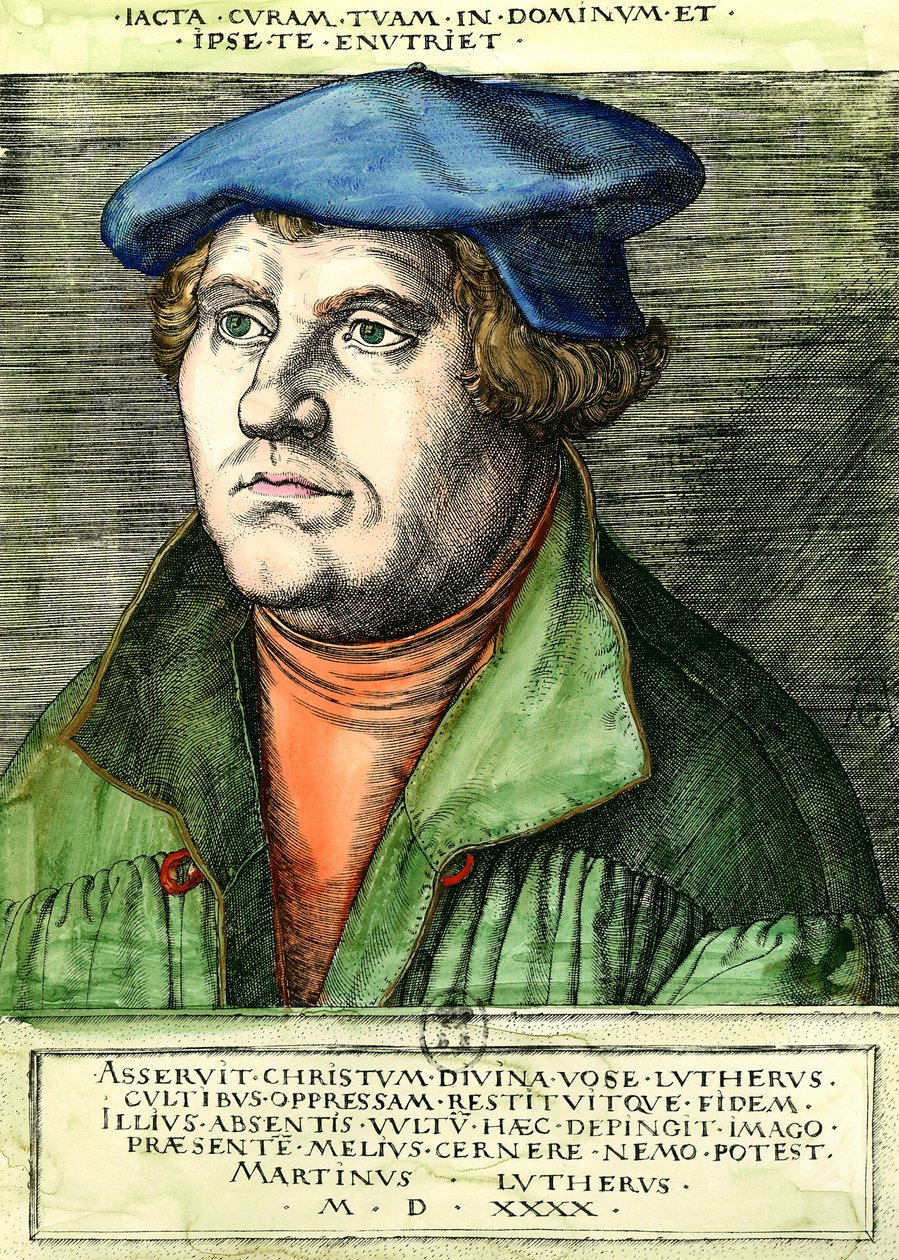 Retrato de Martinho Lutero (1483-1546) Reformador religioso alemão Gravura do século XVI Coleção particular de Unknown artist