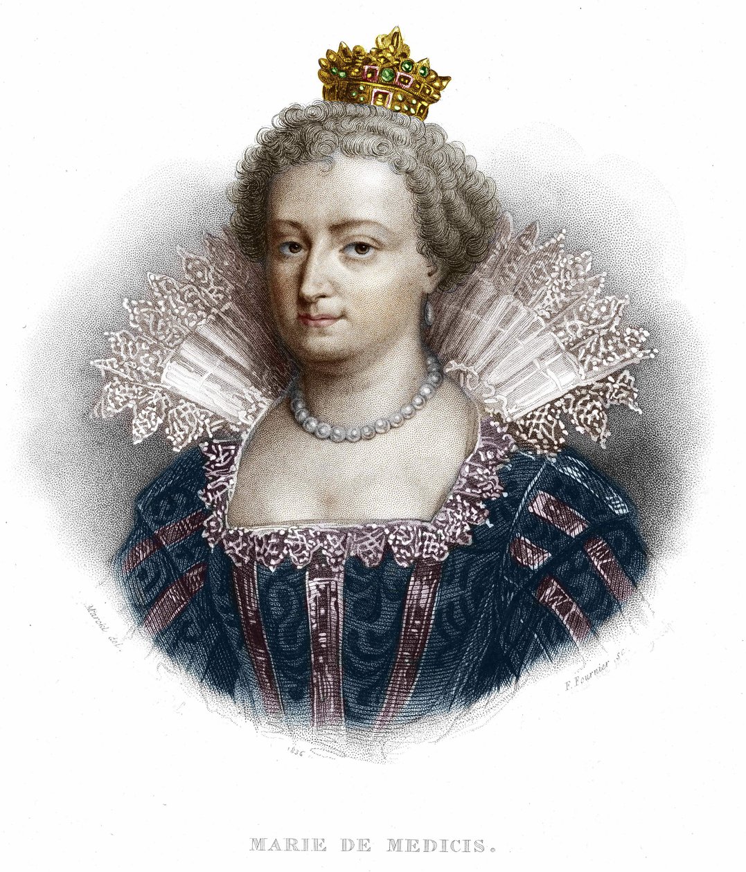 Retrato de Maria de Médicis (1573 - 1642), esposa de Henrique IV e mãe de Luís XIII. Gravura de 1836. de Unknown artist