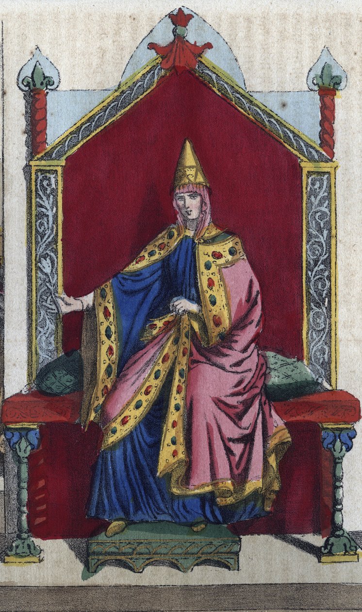 Retrato da Matilda da Toscana também conhecida como Matilda de Canoss (Matilde ou Mathilda) (1046 - 1115) Fidalga italiana - gravura de "Usi e Costumi di Tutti i Popoli dell