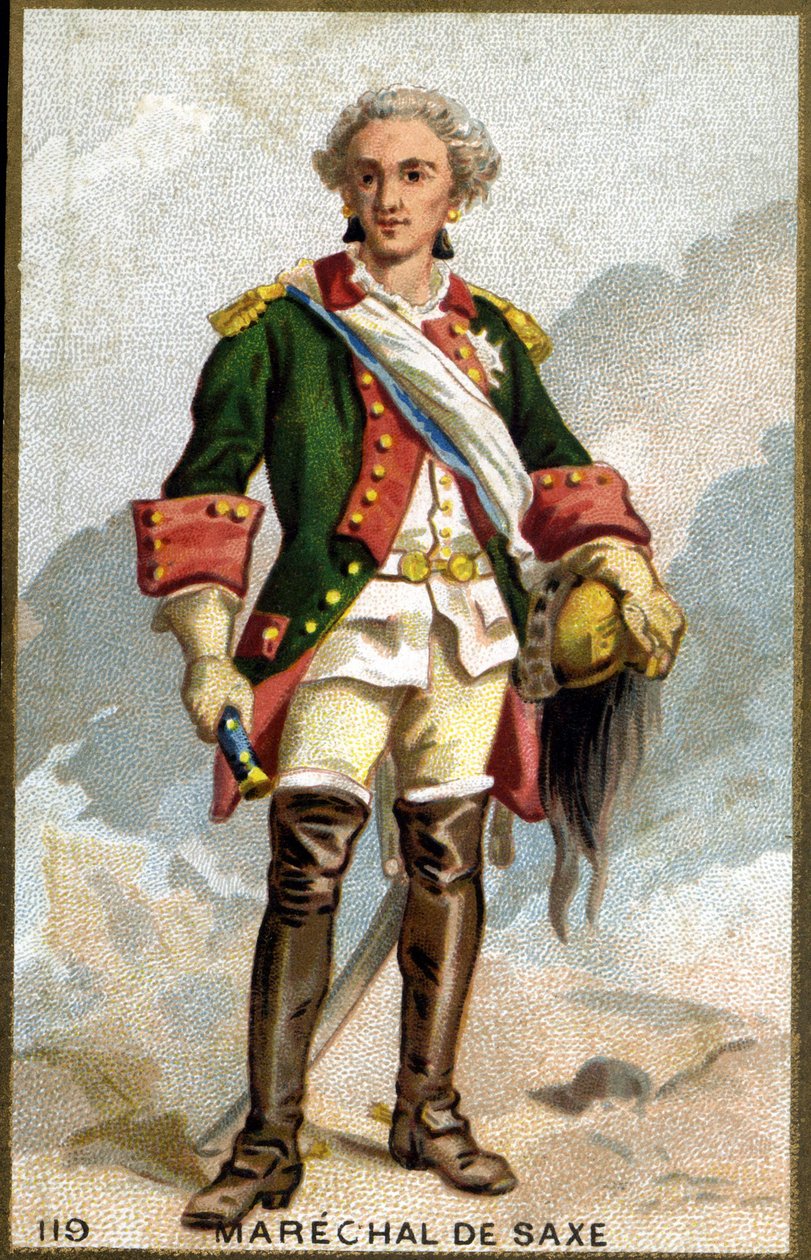 Retrato de Maurice, Conde da Saxônia conhecido como Marechal da Saxônia (1696 - 1750), Marechal da França. Cromolitografia do século XIX. de Unknown artist