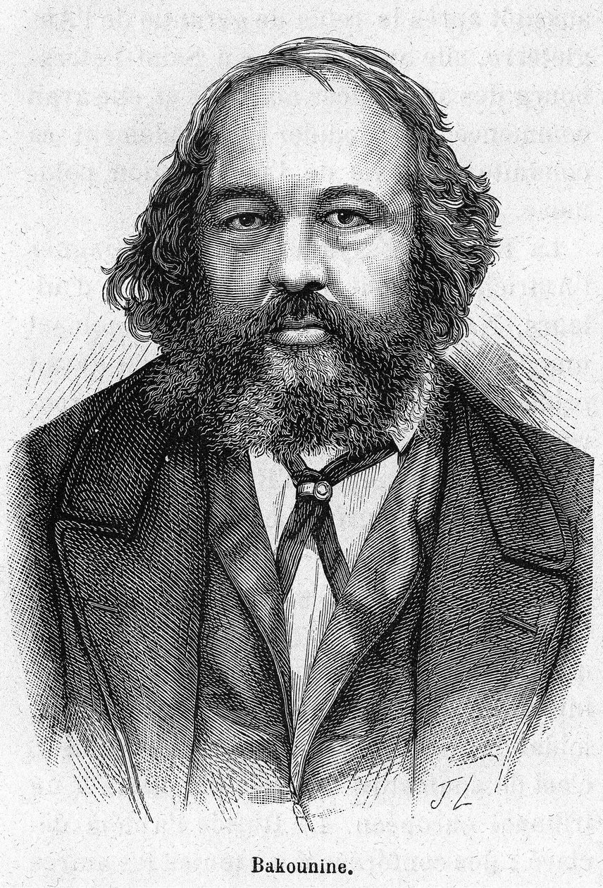 Retrato de Mikhail Aleksandrovich Bakunin (1814 - 1876), revolucionário anarquista russo. Gravura do século XIX. de Unknown artist