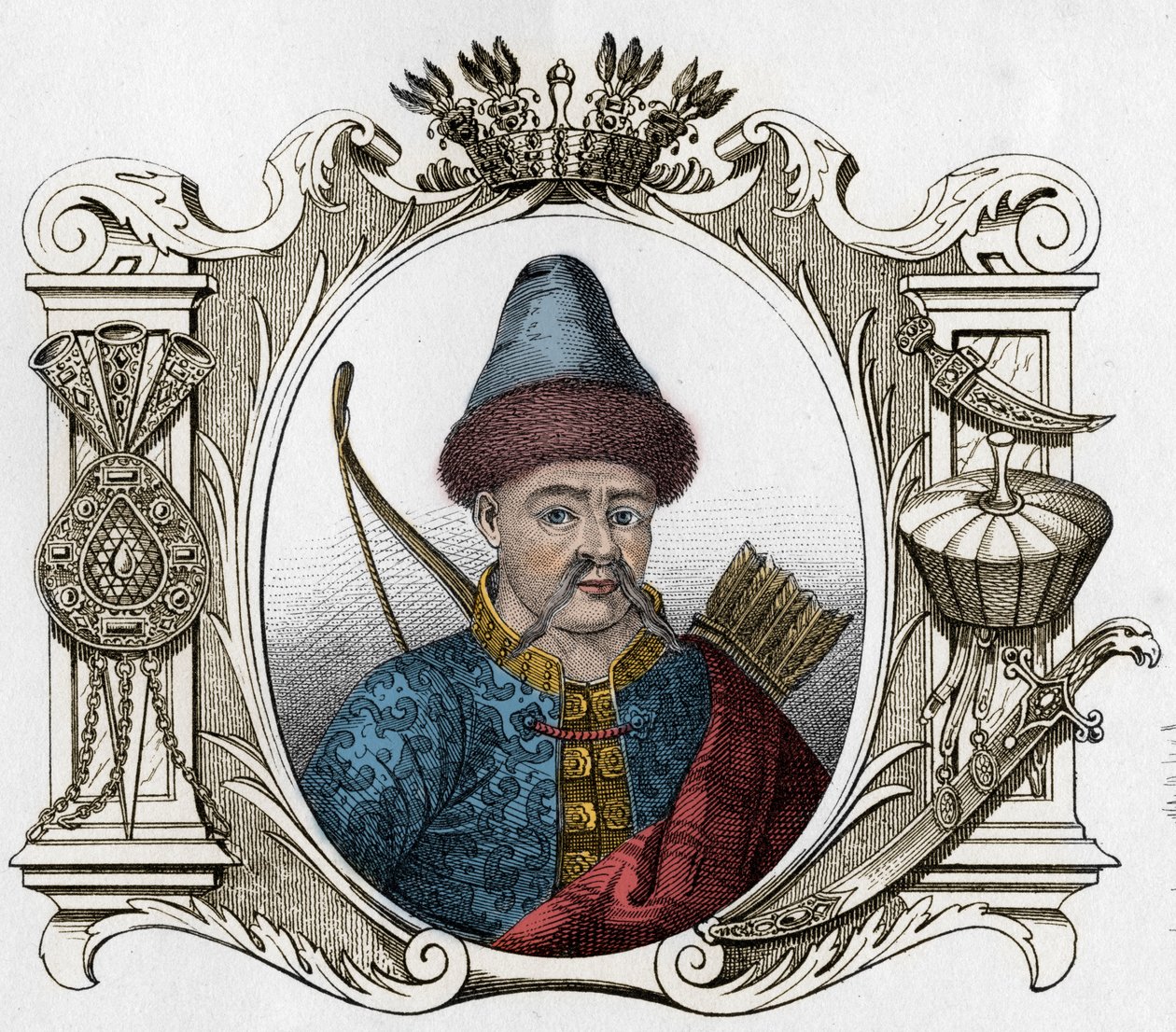 Retrato do monarca mongol Timur (Tamerlane) (1336-1405) - Tamerlan (1336-1405) (ou Timur Lang, "Timur the lame") Gravura de 1861 de Unknown artist
