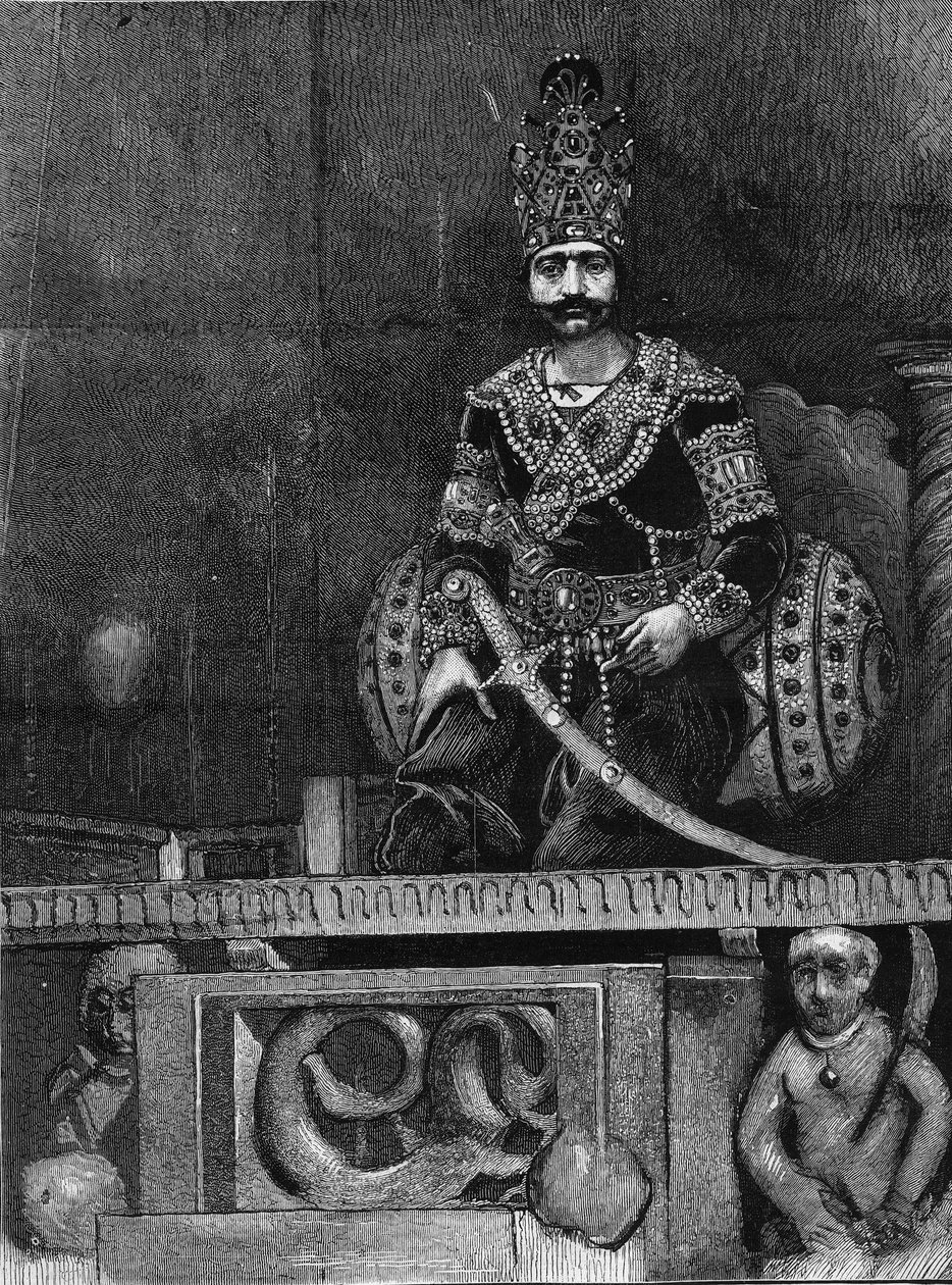 Retrato de Nasir Al-Din (Nasser al Din) (1831-1896) Xá da Pérsia em seu trono. de Unknown artist