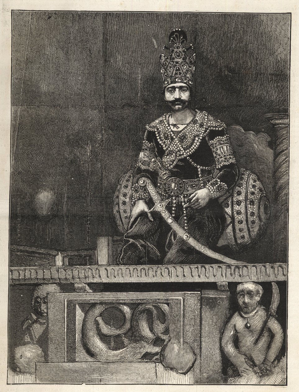 Retrato de Nasser Ed Din (1831-1896), Xá da Pérsia (Irã). Também chamado Nasseredin Shah, Nasserer-al-Din Shah Qajar, Nasser al-Din Shah Qajar, Nassiruddin Shah - (1831-1896) - 1873 de Unknown artist