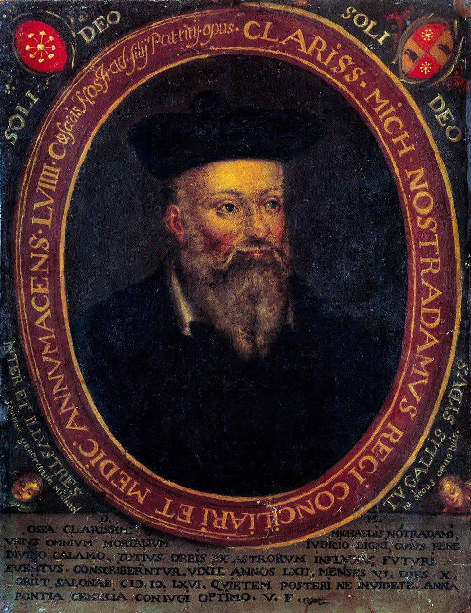 Retrato de Nostradamus, Michel de Notre Dame (1503 - 1566) astrólogo e médico francês. Gravura em cobre. de Unknown artist