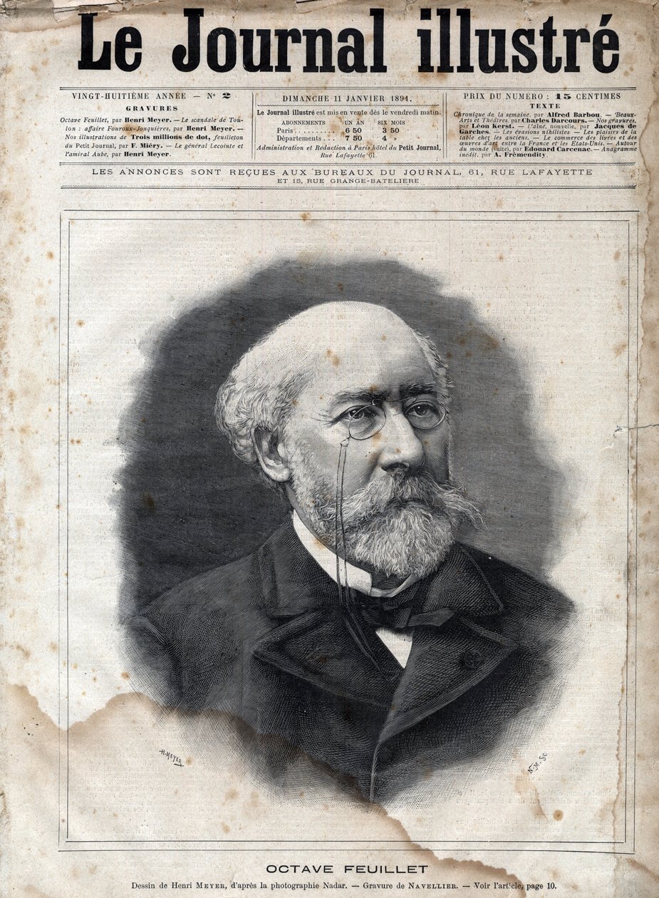 Retrato de Octave Feuillet (1821-1890), romancista, dramaturgo e acadêmico francês - Gravura em "Le journal illustrious" de 1891 de Unknown artist