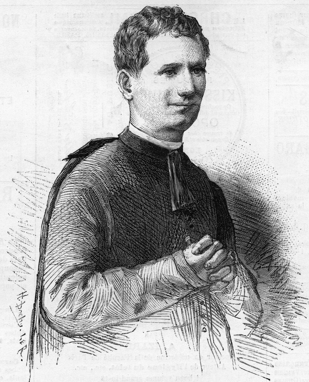 Retrato de Pere Dom Bosco, ilustre eclesiástico italiano conhecido em toda a Europa do século XIX por seus atos santos. Foi decretado em 1888. de Unknown artist