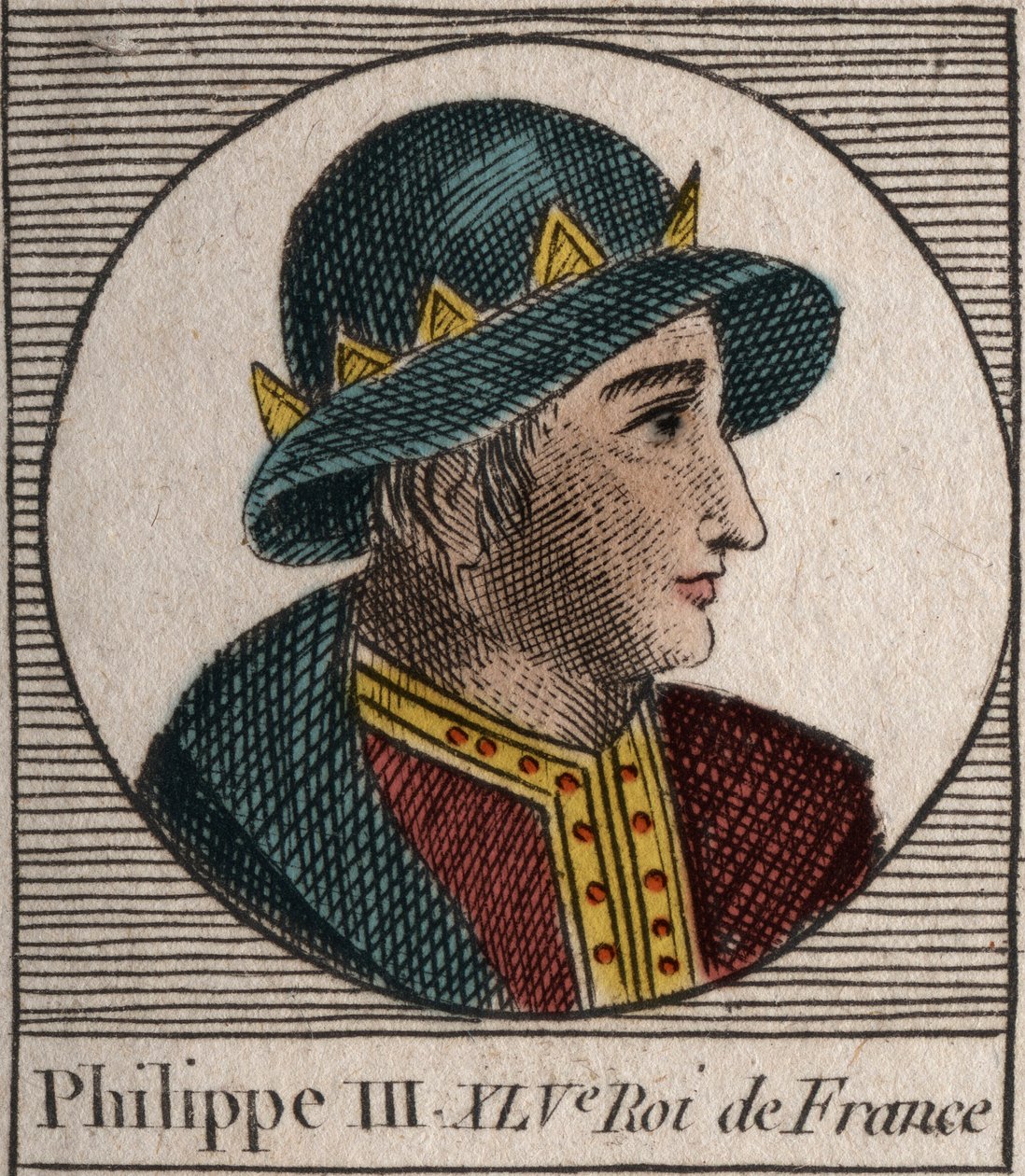 Retrato de Filipe III da França, dit Philippe le Hardi (1245-1285) (dinastia dos Capetianos) - Filipe III chamado o Rei Negrito da França - gravura de "Instruction sur l