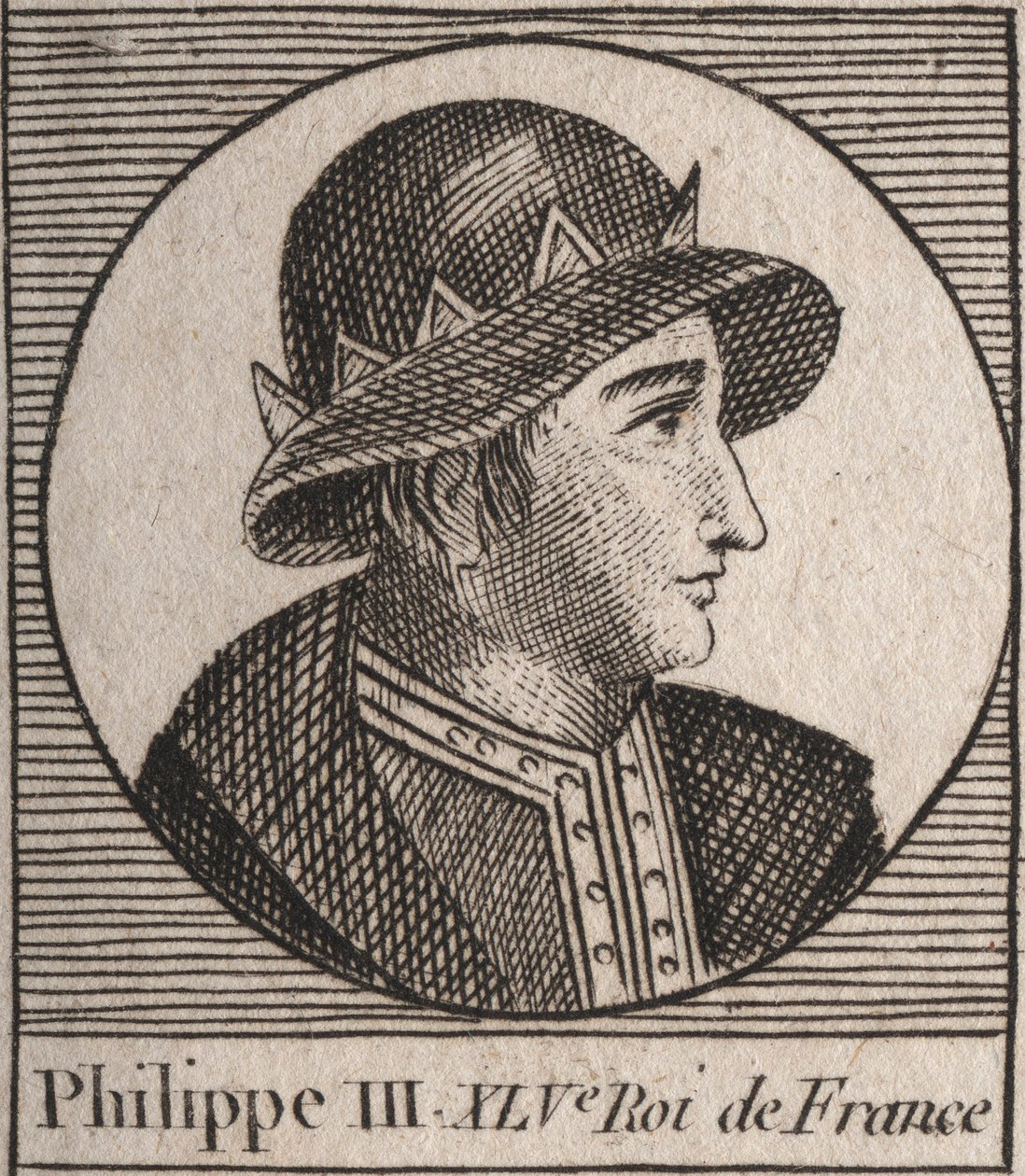 Retrato de Filipe III da França, dit Philippe le Hardi (1245-1285) (dinastia dos Capetianos) - Filipe III chamado o Rei Negrito da França - gravura de "Instruction sur l