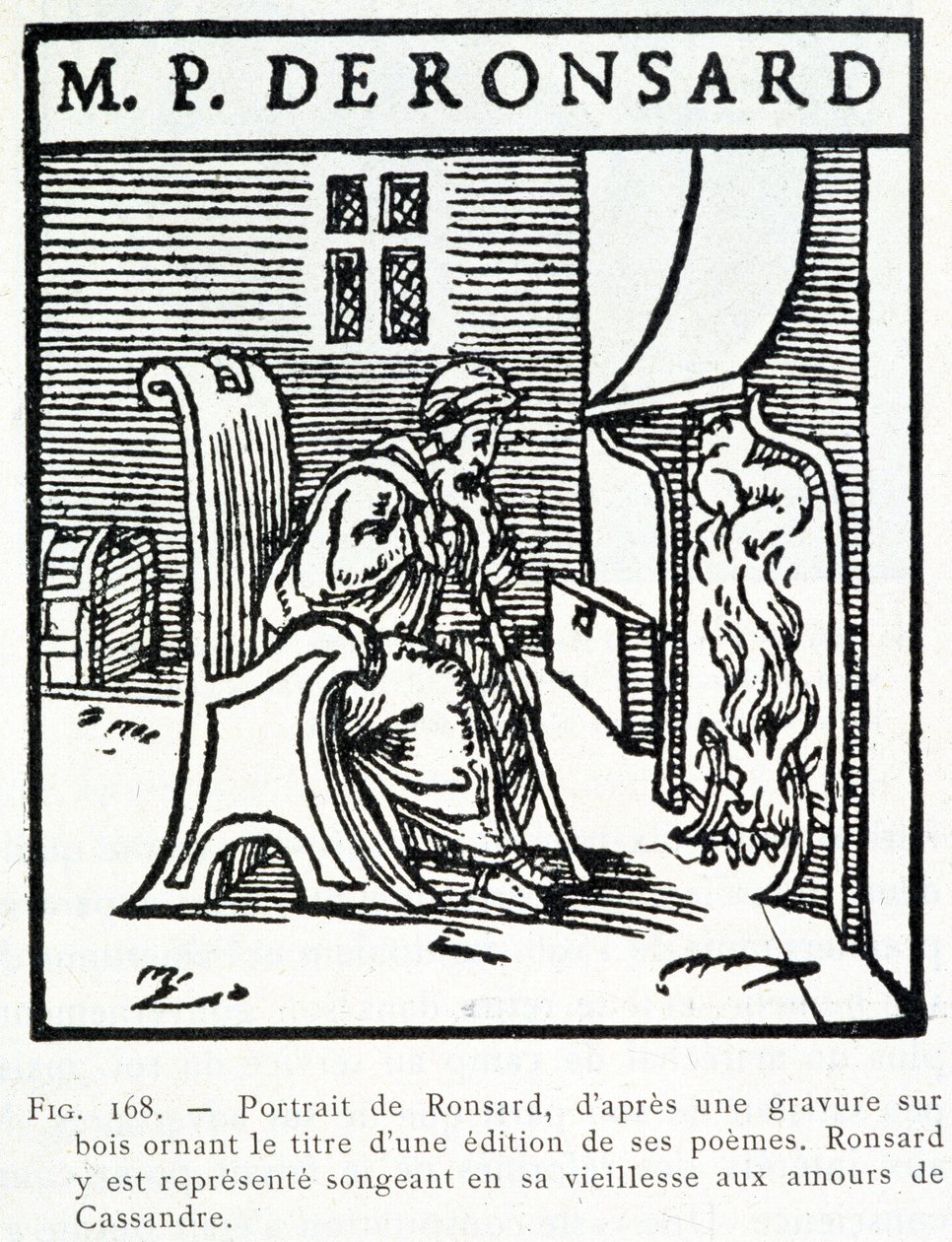 Retrato do antigo pensamento de Pierre de Ronsard sobre os amores de Cassandre - a gravura em madeira de Unknown artist