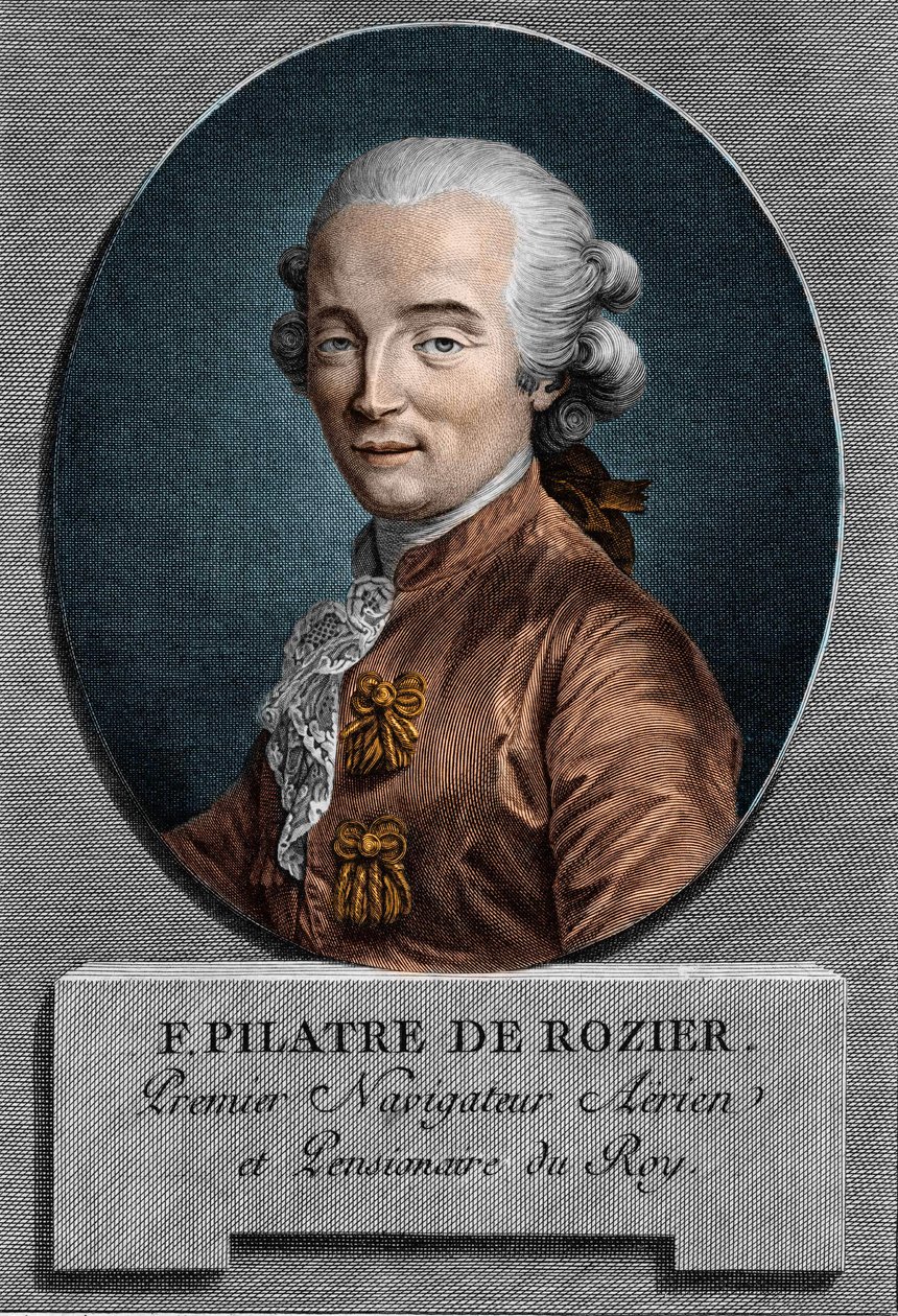 Retrato de Pilâtre de Rozier (1756 - 1785), físico e aeronáutico francês (primeira viagem em um balão de ar quente) de Unknown artist