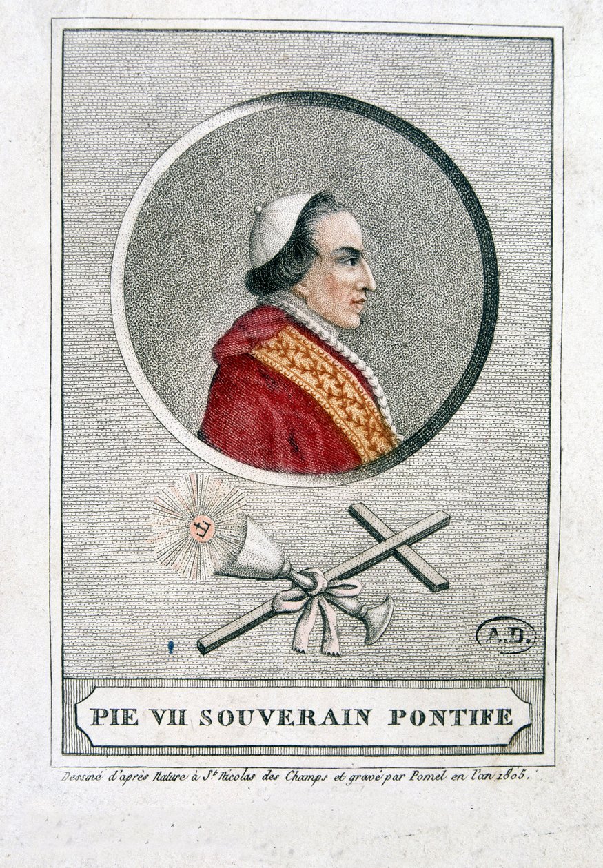Retrato de Pio VII (1742 - 1823) em medalhão - gravura de Unknown artist