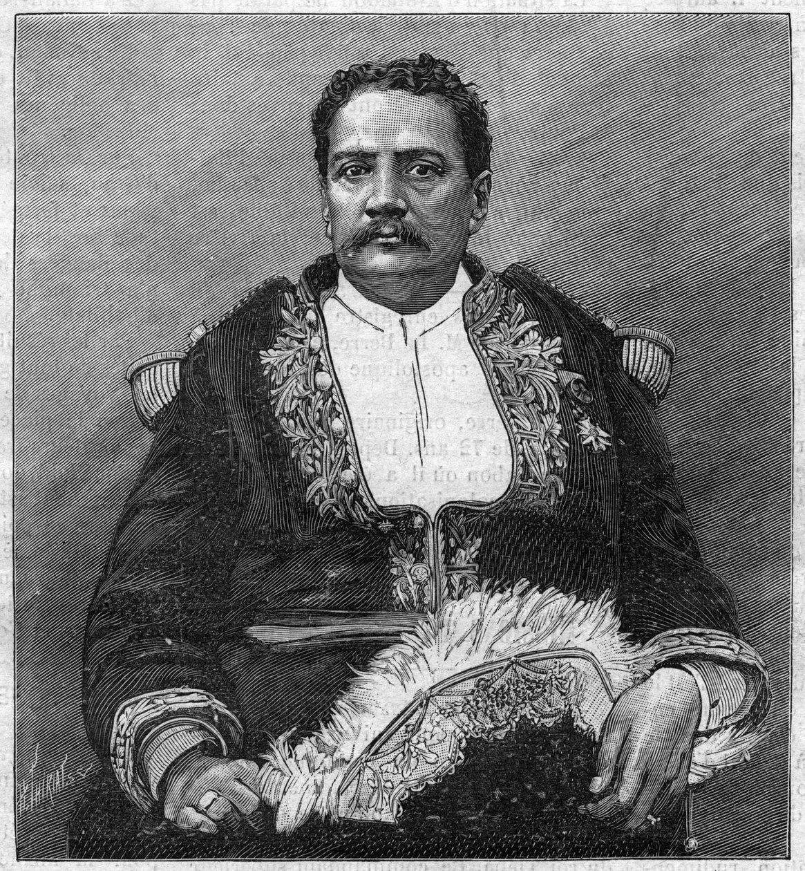 Retrato de Pomare V (1839 - 1891) o último monarca do Tahiti - gravura de Unknown artist