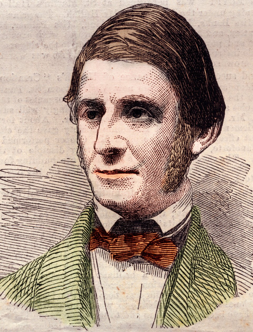 Retrato de Ralph Waldo Emerson (1803-1882), ensaísta, filósofo, poeta americano. Gravura em "The illustrated London News" de 20 de Março de 1858. de Unknown artist
