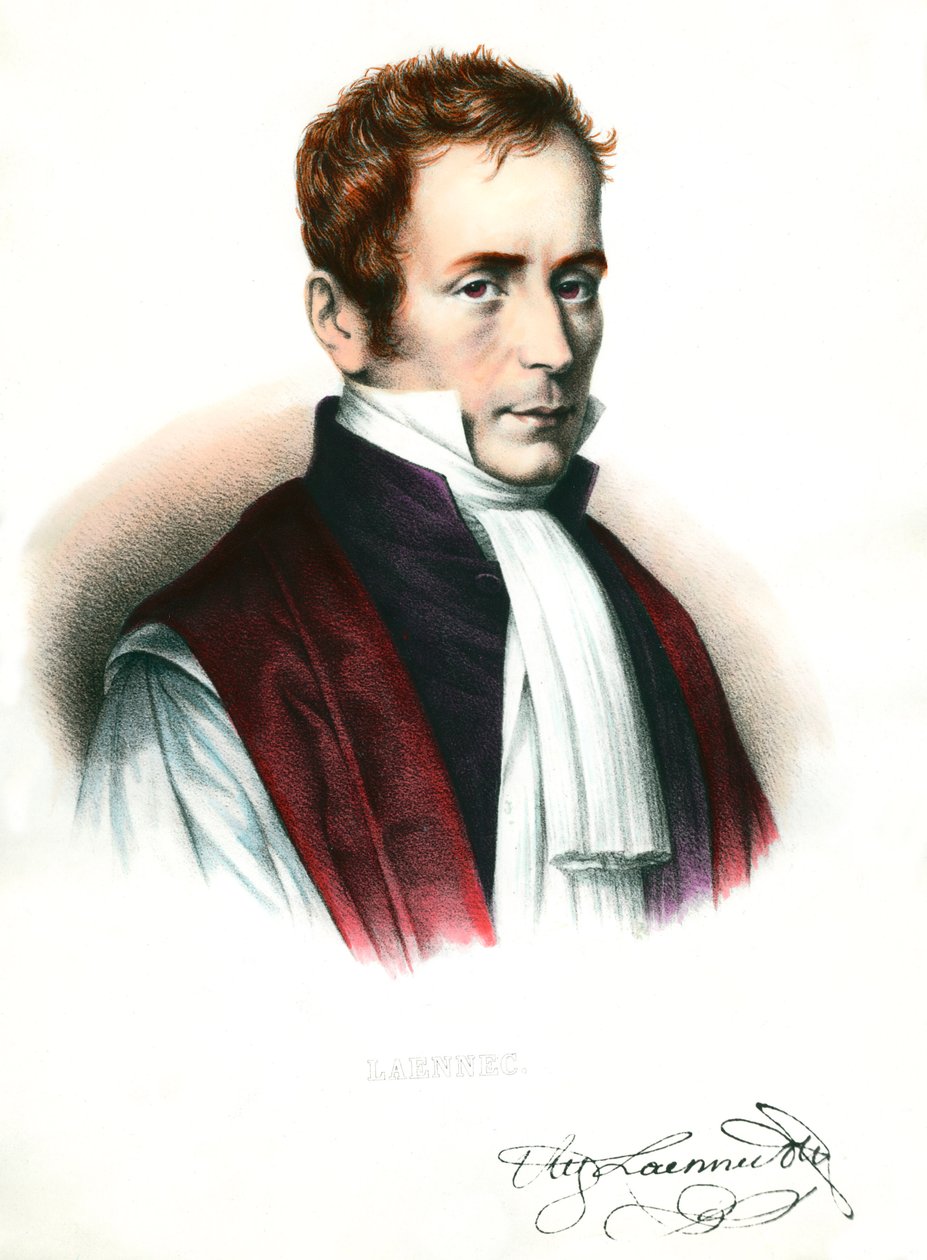 Retrato de Rene Laennec (1781-1826) Médico francês Gravura do século XIX Coleção particular de Unknown artist