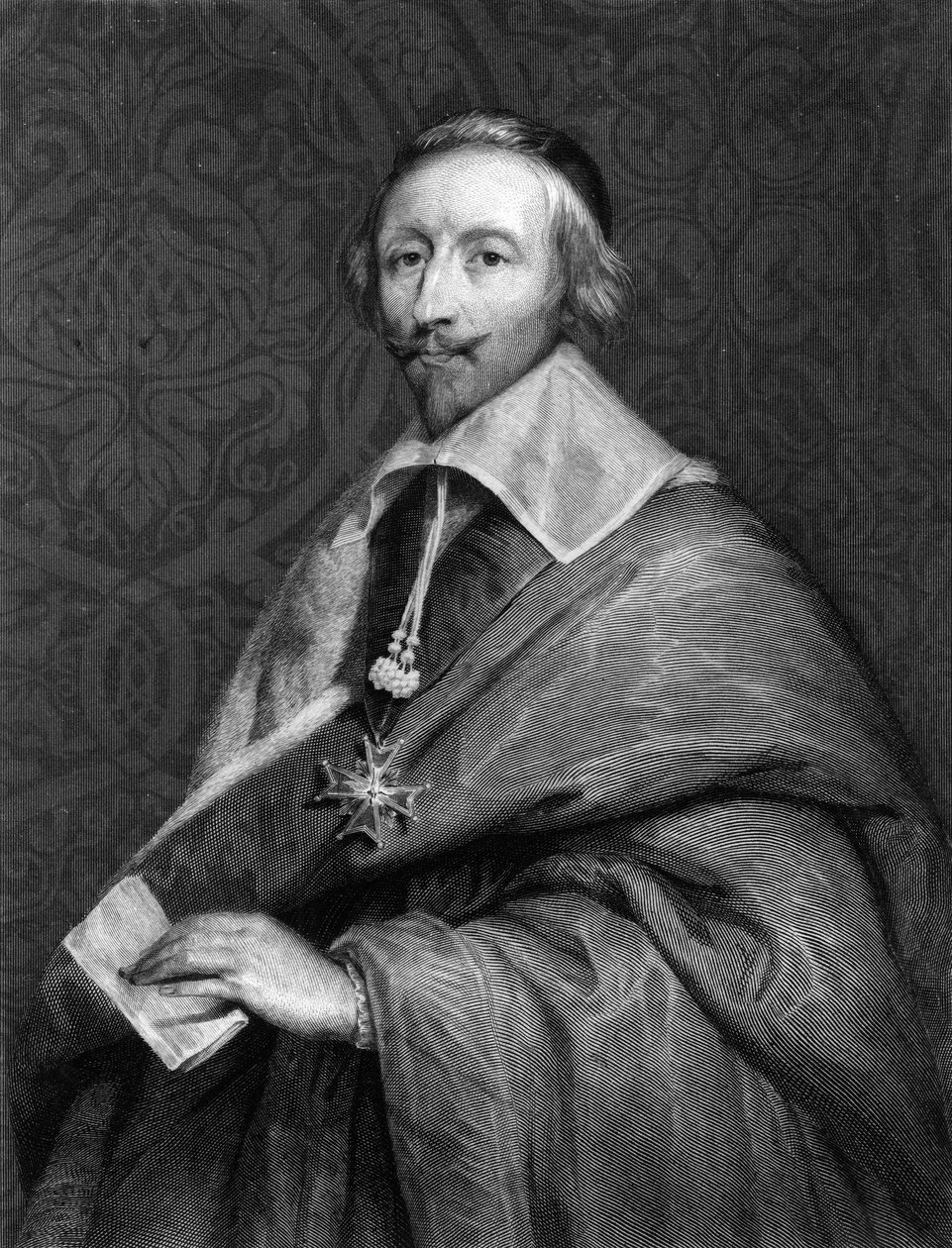 Retrato de Richelieu (1585 - 1642) - em "Histoire des Français" de Lavallée, gravura, sd. de Unknown artist