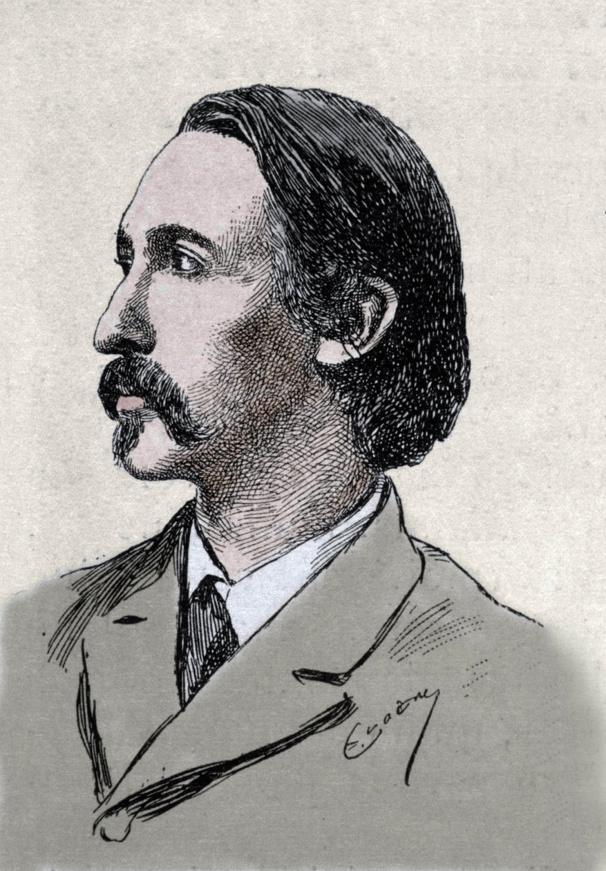 Retrato de Robert Louis Stevenson (1850-1894), escritor britânico de Unknown artist