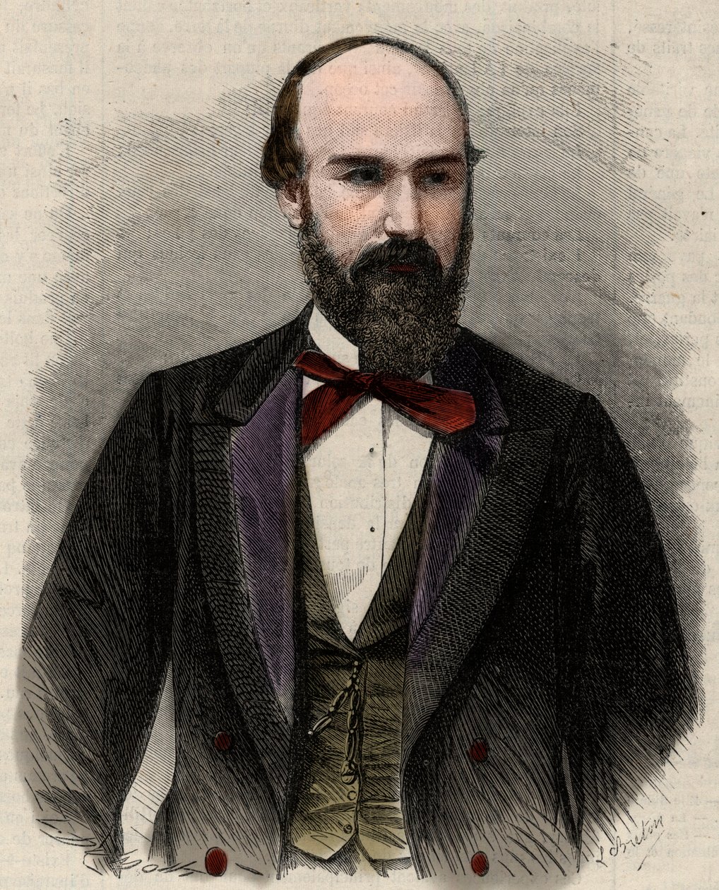 Retrato do político Santos Gutierrez (1820-1872) e ex-presidente dos Estados Unidos da Colômbia. Gravura em "L
