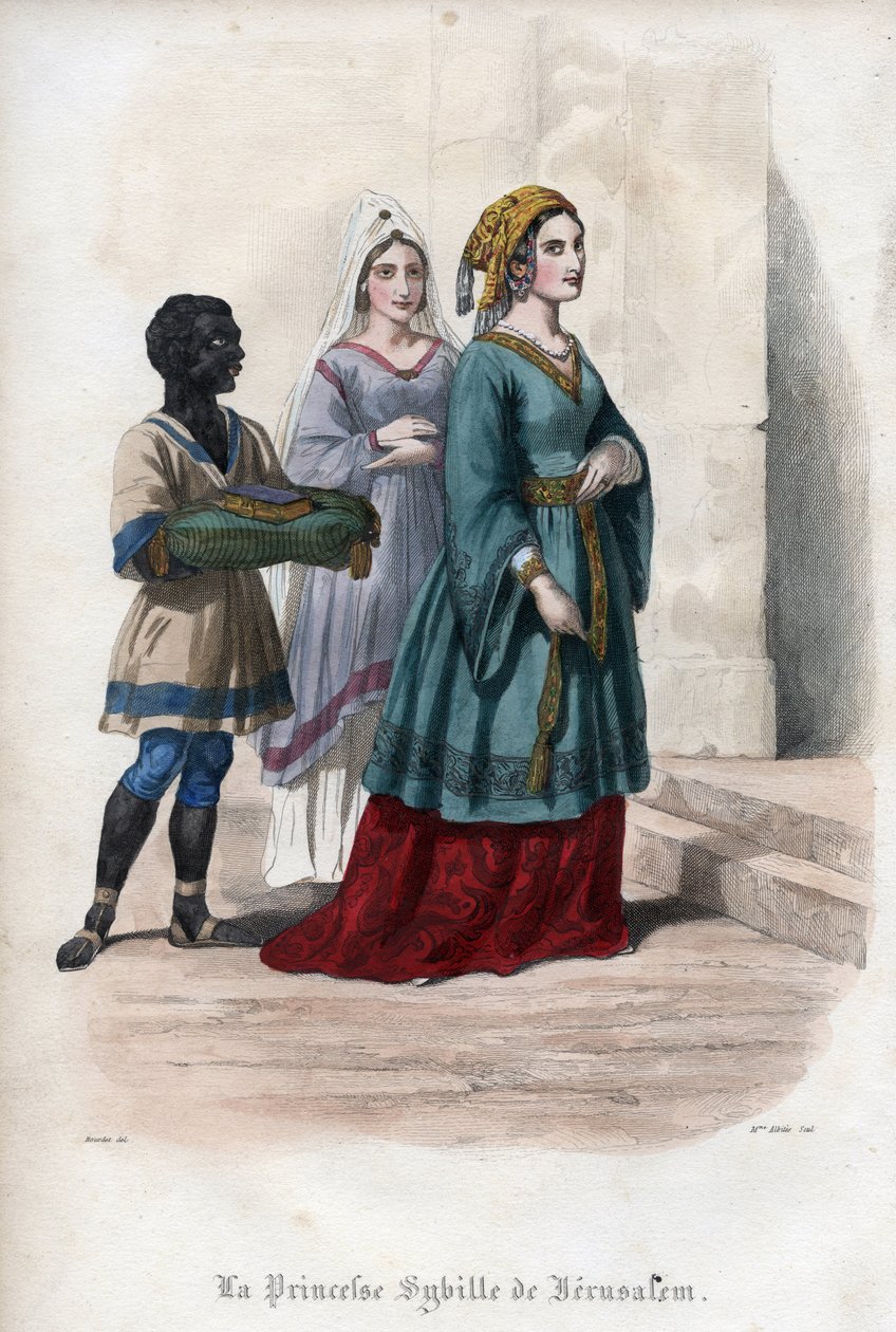 Retrato de Sibila de Jerusalém (Jerusalem Sibylle) (c. 1160-1190), Princesa então Rainha de Jerusalém. Gravura de 1842 em "Histoire des popes", de Maurice Lachatre. Coleção particular. de Unknown artist