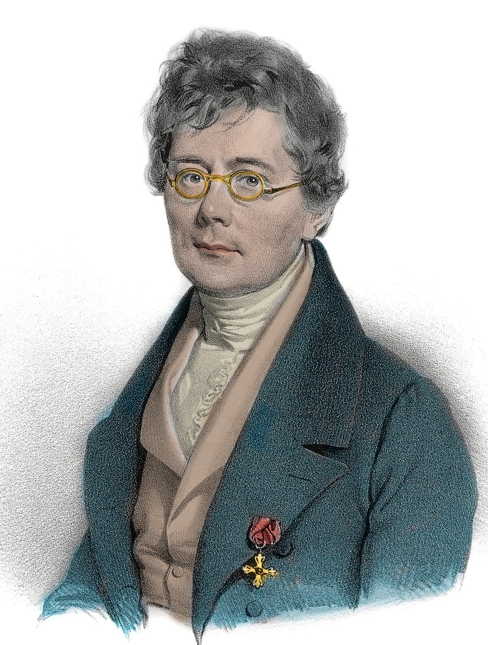 Retrato de Simon Sechter (1788 - 1867), compositor, teórico, professor de música e maestro - Retrato de Simon Sechter, teórico de música, professor, organista, maestro e compositor austríaco. Gravura do século XIX de Unknown artist