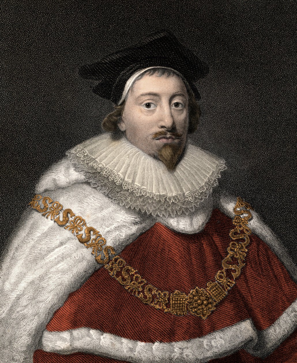 Retrato de Sir Edward Coke (1552-1634), Jurisconsulto Inglês - Gravura a cores do século XIX de Unknown artist