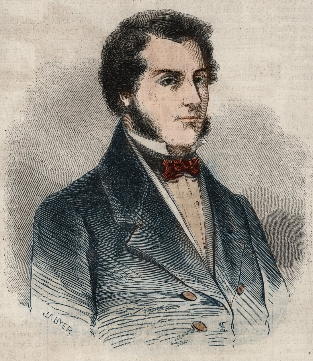 Retrato de Sir James Brooke, conhecido como o Rajá de Sarawak (1803-1868), primeiro rajá branco de Sarawak. Gravura em "Le Monde illustrious", de 1857. Coleção privada. de Unknown artist
