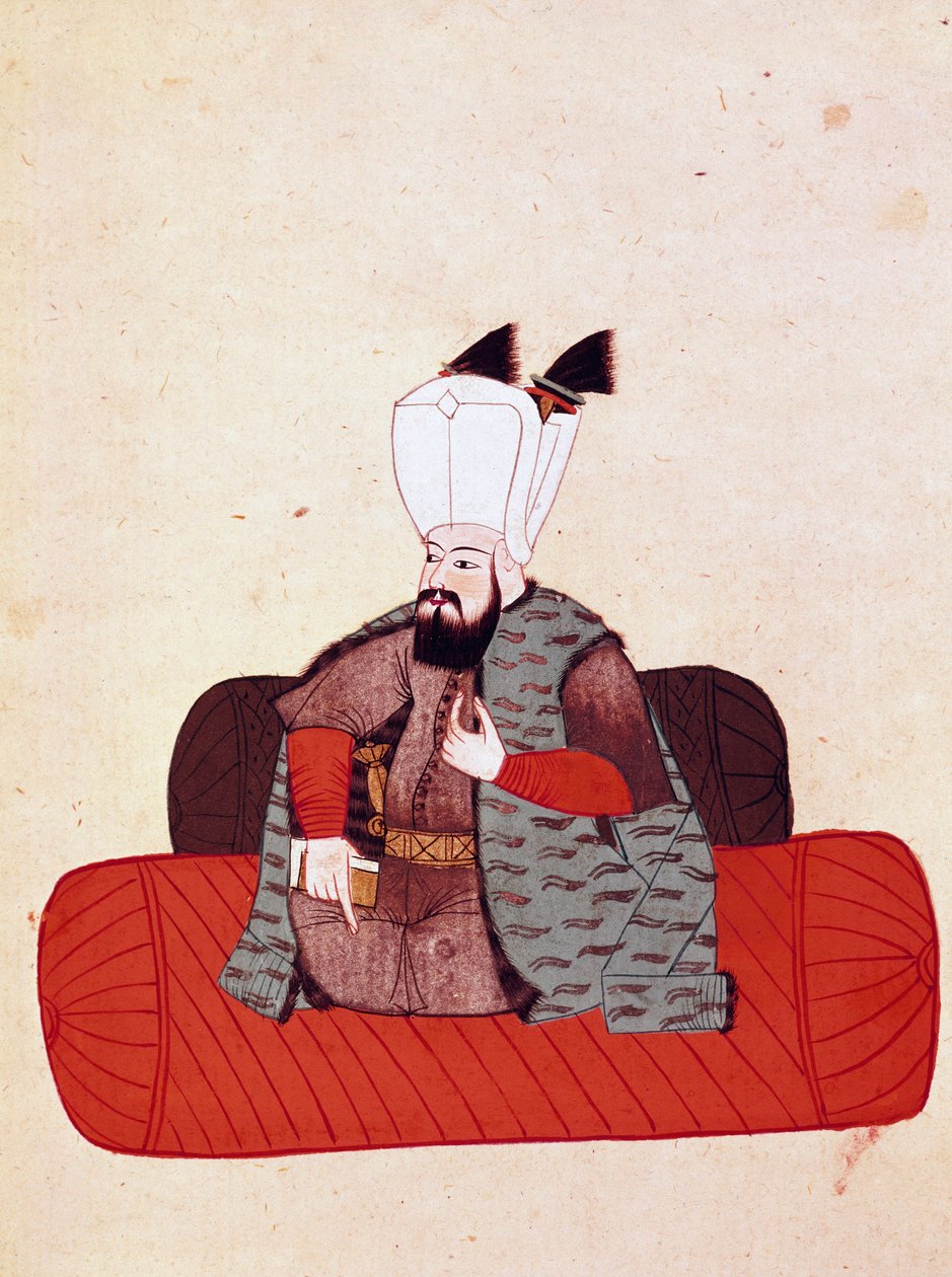 Retrato do Sultão Amurat III (ou Mourad III) (1574-1595) Miniatura de um manuscrito Cicogna do século XIX (1828) depois de um original do século XVII (1671). Veneza, Biblioteca Marciana de Unknown artist