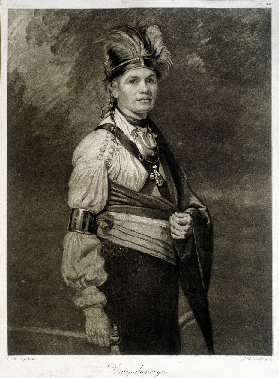 Retrato de Tayadaneega (ou Thayendanega), líder da tribo Mohawk (grupo indígena norte-americano, membro da Federação Iroquesa). de Unknown artist
