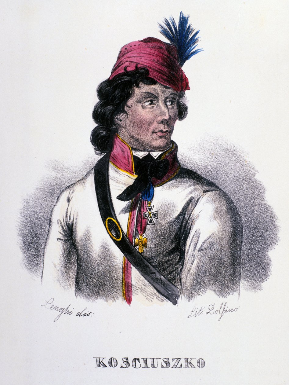 Retrato de Tadeu (Tadeusz) Kosciuszko (Kosciusko) soldado polonês (1746-1817). Gravura do século XIX de Unknown artist