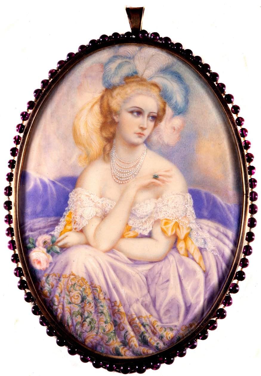 Retrato de A Condessa de Castiglione (1837-1899) (Virginia Elisabetta Luisa Carlotta Antonietta Teresa Maria Oldoini). Miniatura em marfim... de Unknown artist