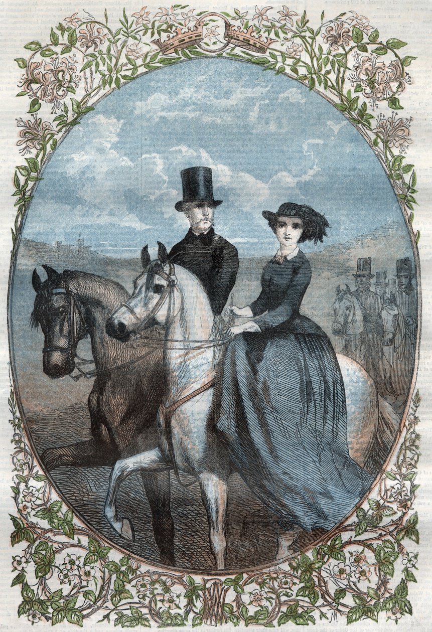 Retrato de Suas Altezas Reais a Princesa Vitória (1840-1901) (filha da Rainha Vitória) e o Príncipe Herdeiro Frederick William da Prússia (1831-1888). Gravura de 1858. de Unknown artist