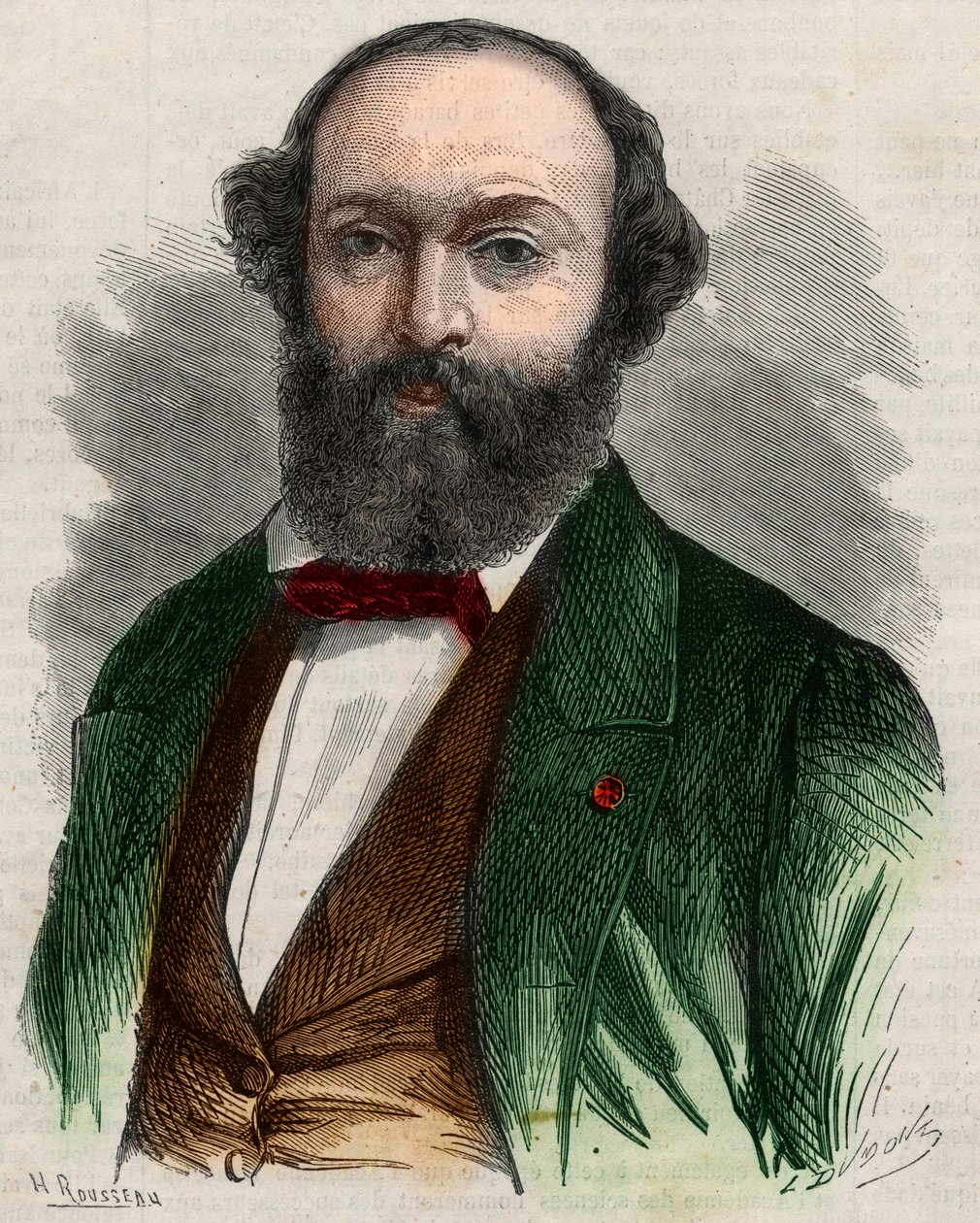 Retrato de Theodore Rousseau (1812-1867), pintor francês. Gravura em "O Universo Ilustrado". de Unknown artist
