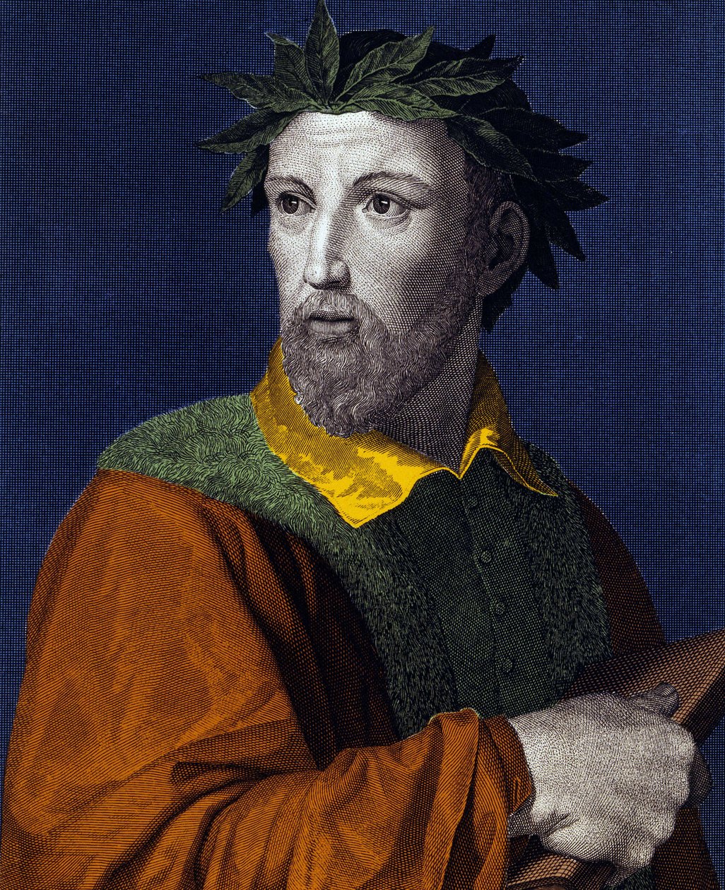 Retrato de Torquato Tasso, dito em francês Le Mupe (1544-1595), poeta italiano, gravura do século XIX de Unknown artist