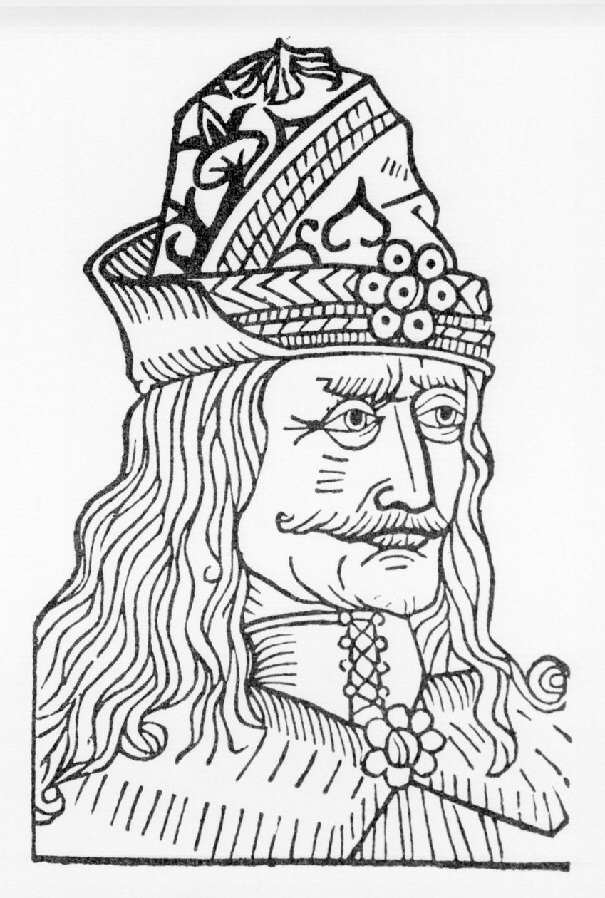 Retrato de Vlad Tepes III o impalador ou Drácula (1431-1476), um príncipe que inspirou Bram Stoker a personagem de Drácula, um romance escrito em 1897. de Unknown artist