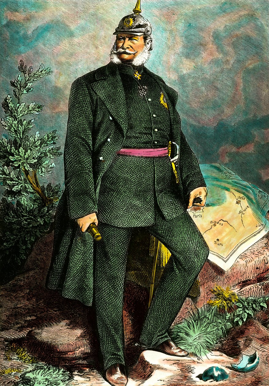 Retrato de Guilherme I (1797-1888), Rei da Prússia e Imperador da Alemanha. Gravura da Coleção Privada do século XIX de Unknown artist