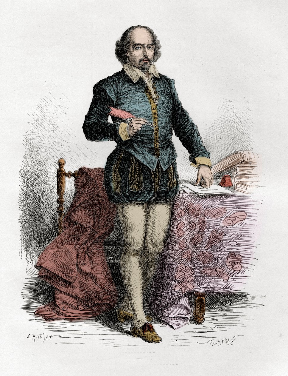 Retrato de William Shakespeare (1564-1616), escritor inglês - gravura em "L