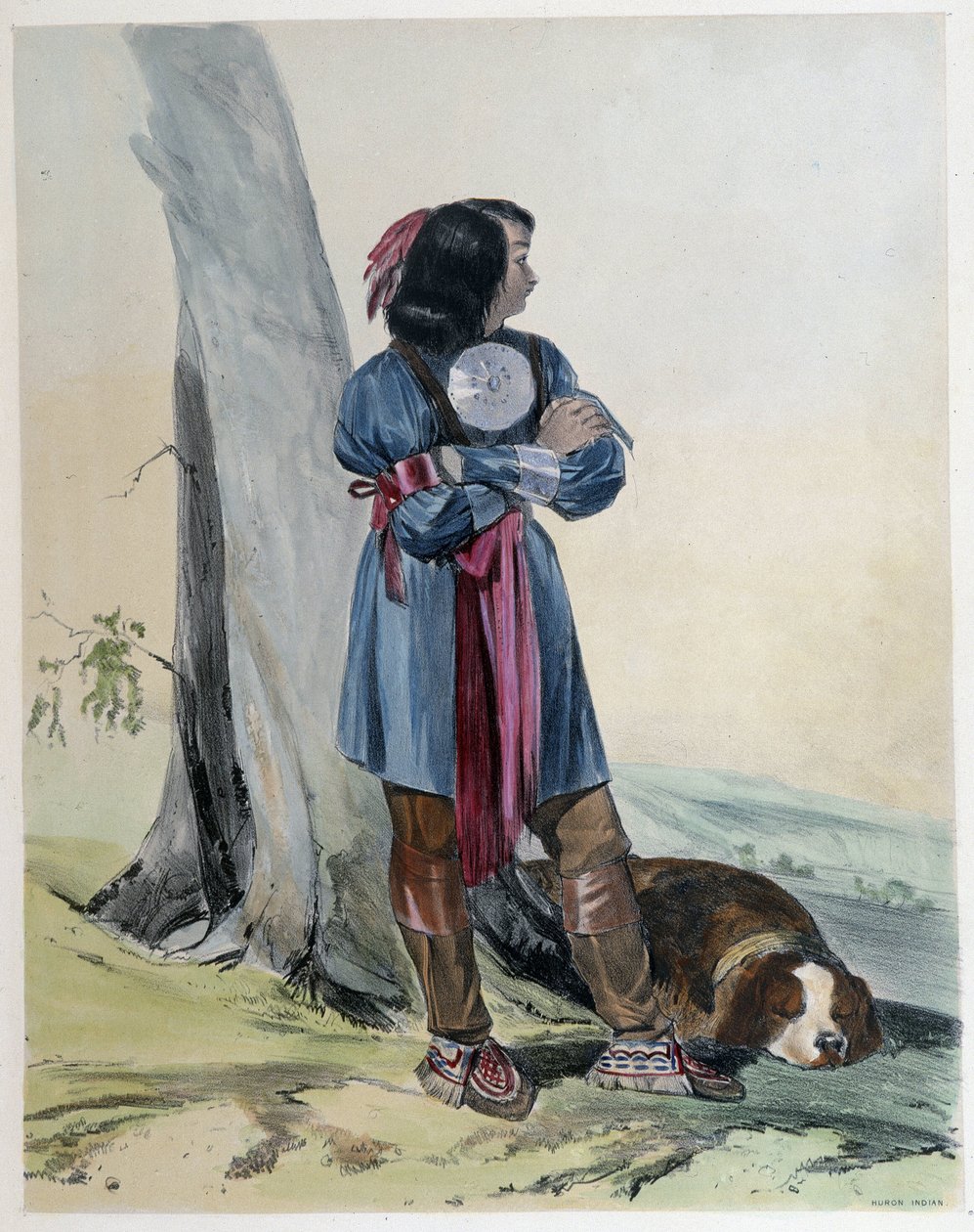 Retrato de um Huron, índio do Canadá, com o seu cão - em "Shyth
