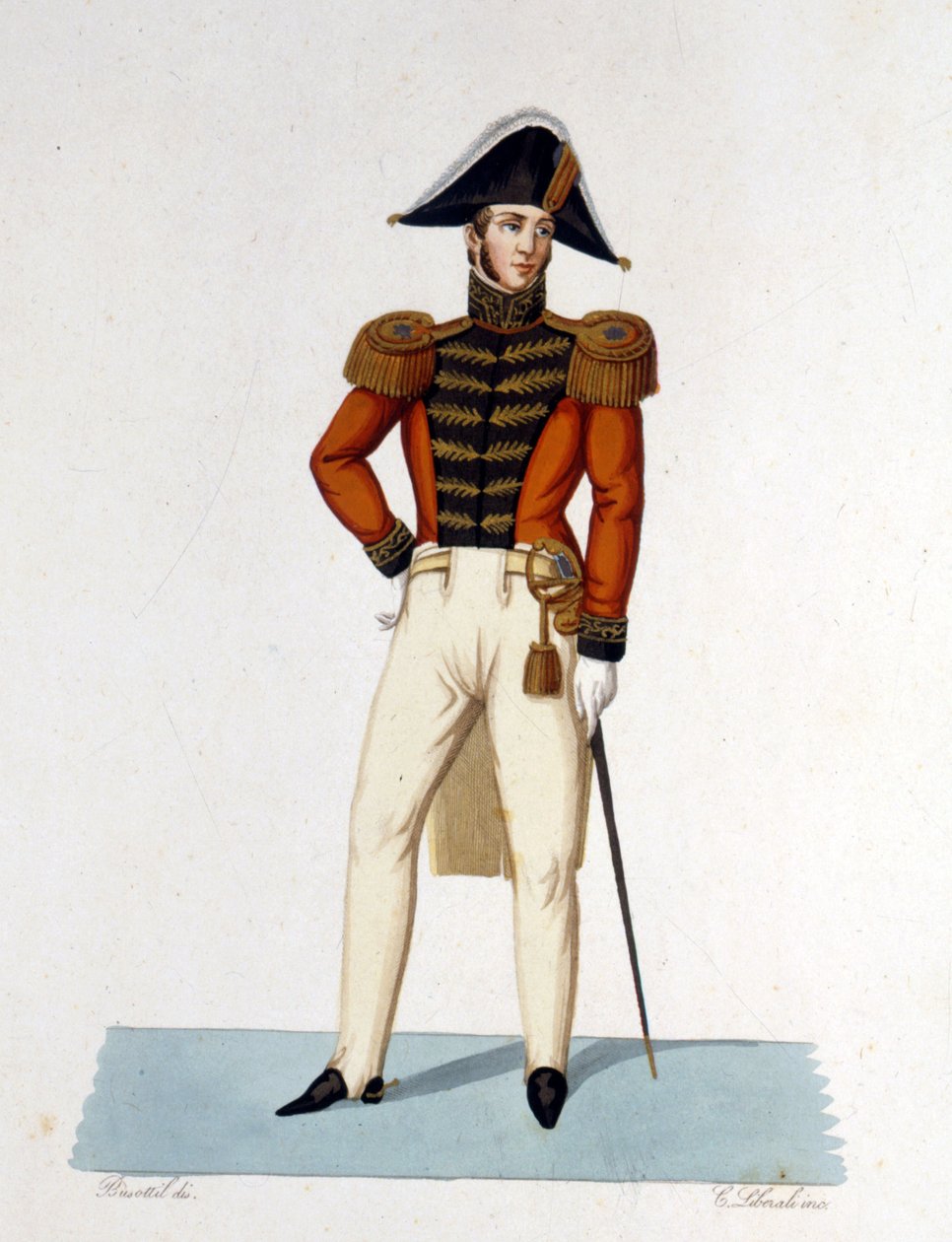 Retrato de um Cavaleiro de Honra do Cabo e Espada do Armee Pontifício. Gravura do século XIX. de Unknown artist