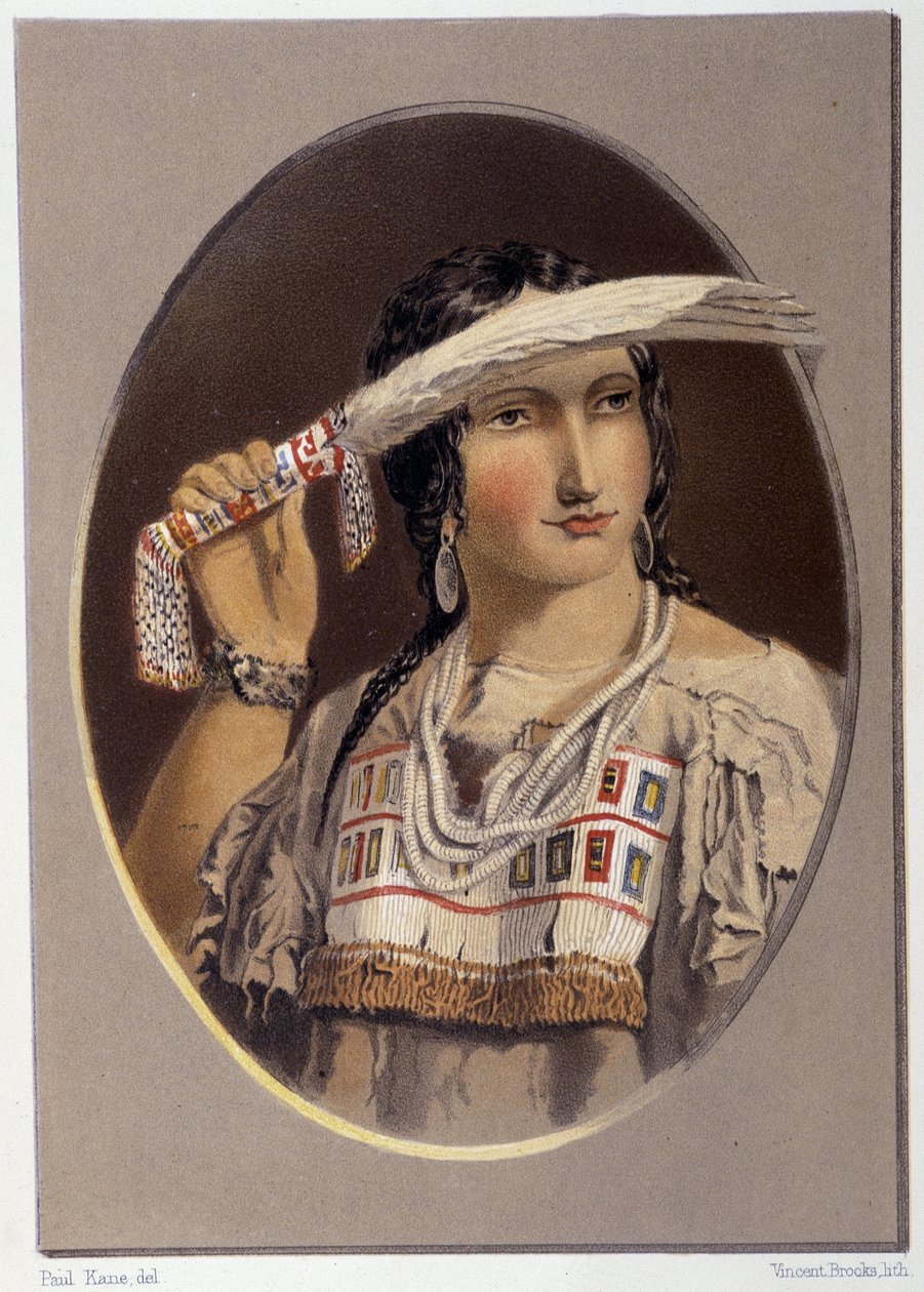 Retrato de um índio misto - em "Wandering of an artist among the indians of north america" de Paul Kane, Longmans & Roberts, Londres de Unknown artist