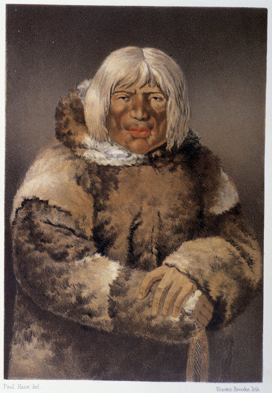 Retrato de um esquimó - em "Wandering of an artist among the indians of north america" de Paul Kane, Longmans & Roberts, Londres de Unknown artist
